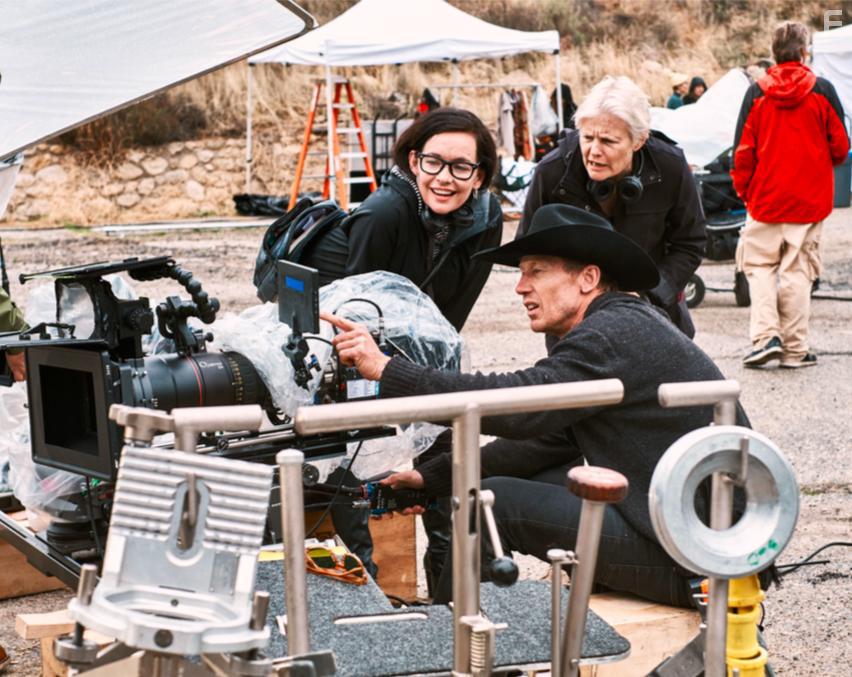 On the set of Charlie Says with Mary Harron and Crille Forsberg