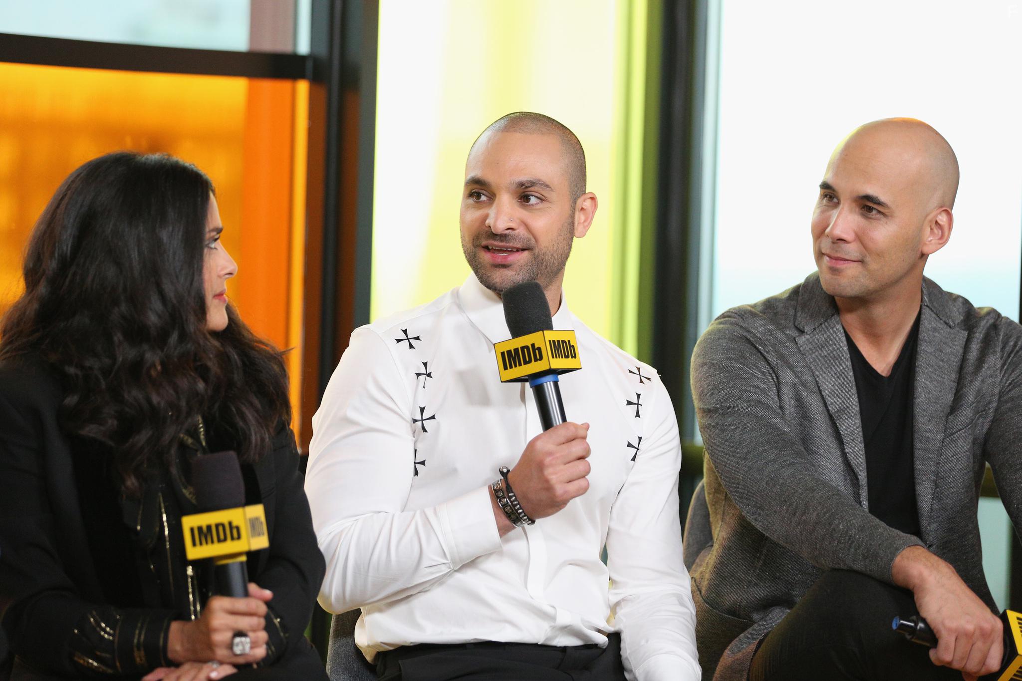 Salma Hayek, Kim Nguyen, and Michael Mando at an event for The Hummingbird Project (2018)