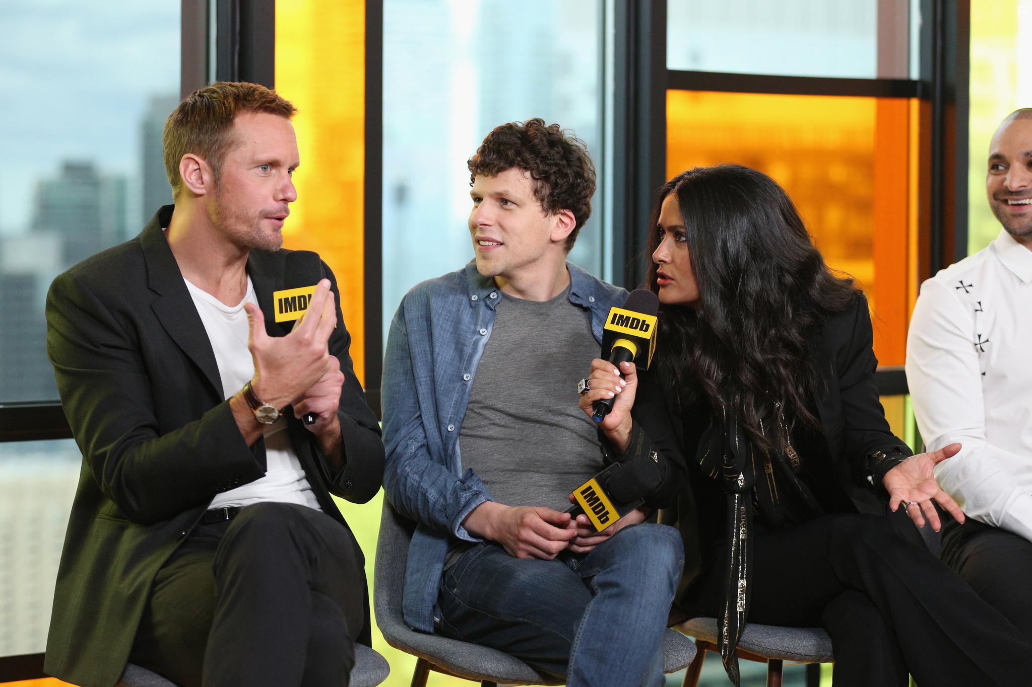 Salma Hayek, Alexander Skarsgrd, and Jesse Eisenberg at an event for The Hummingbird Project (2018)
