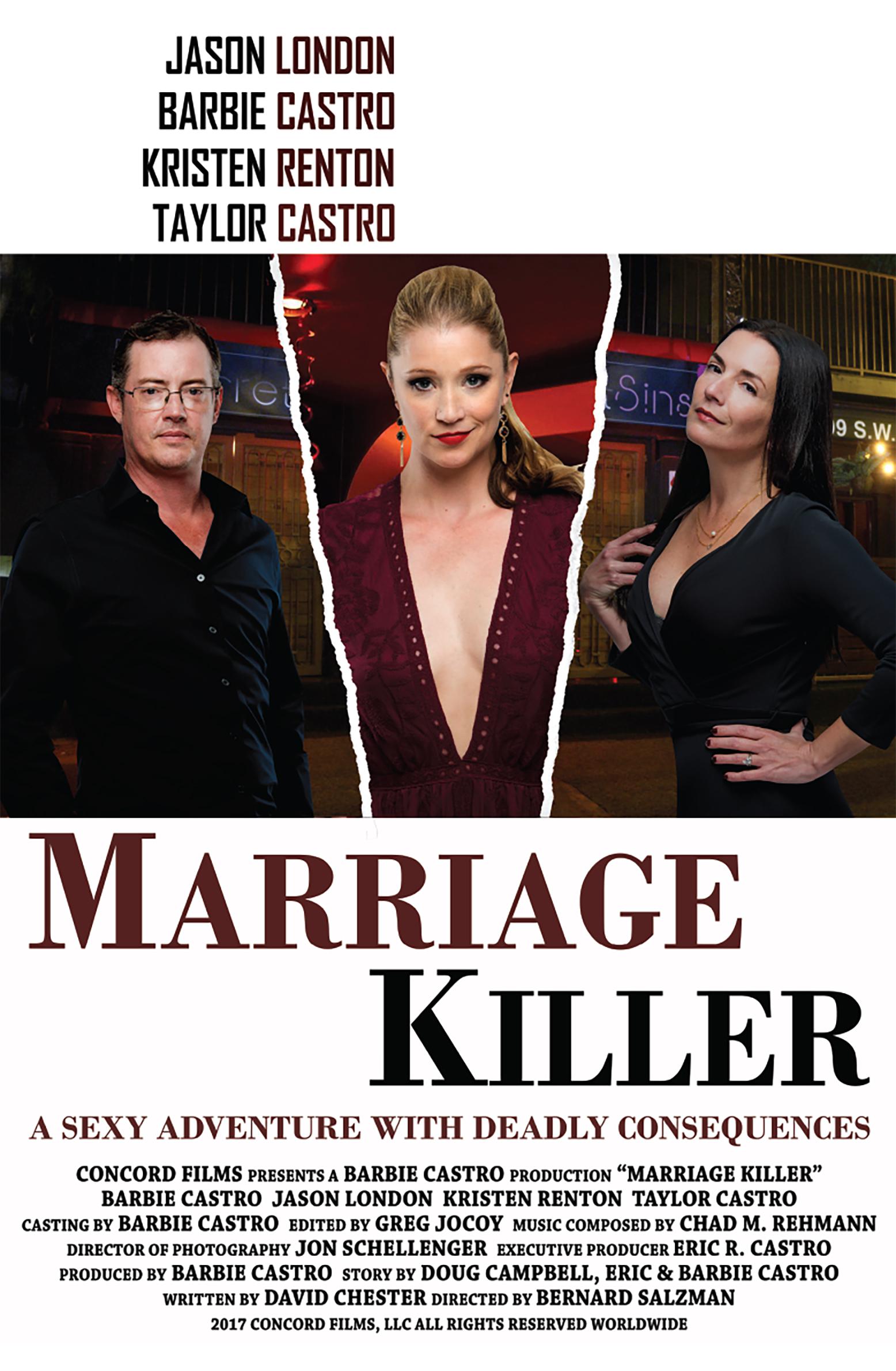 Doug Campbell, Jason London, Bernard Salzmann, Kristen Renton, David Chester, Chad Rehmann, Carole Wood, Greg Jocoy, Jon Schellenger, Barbie Castro, Eric R. Castro, and Taylor Castro in Marriage Killer (2019)