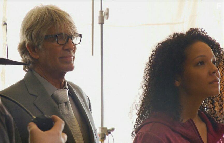 Melissa Kunnap on the set of The Righteous with Eric Roberts