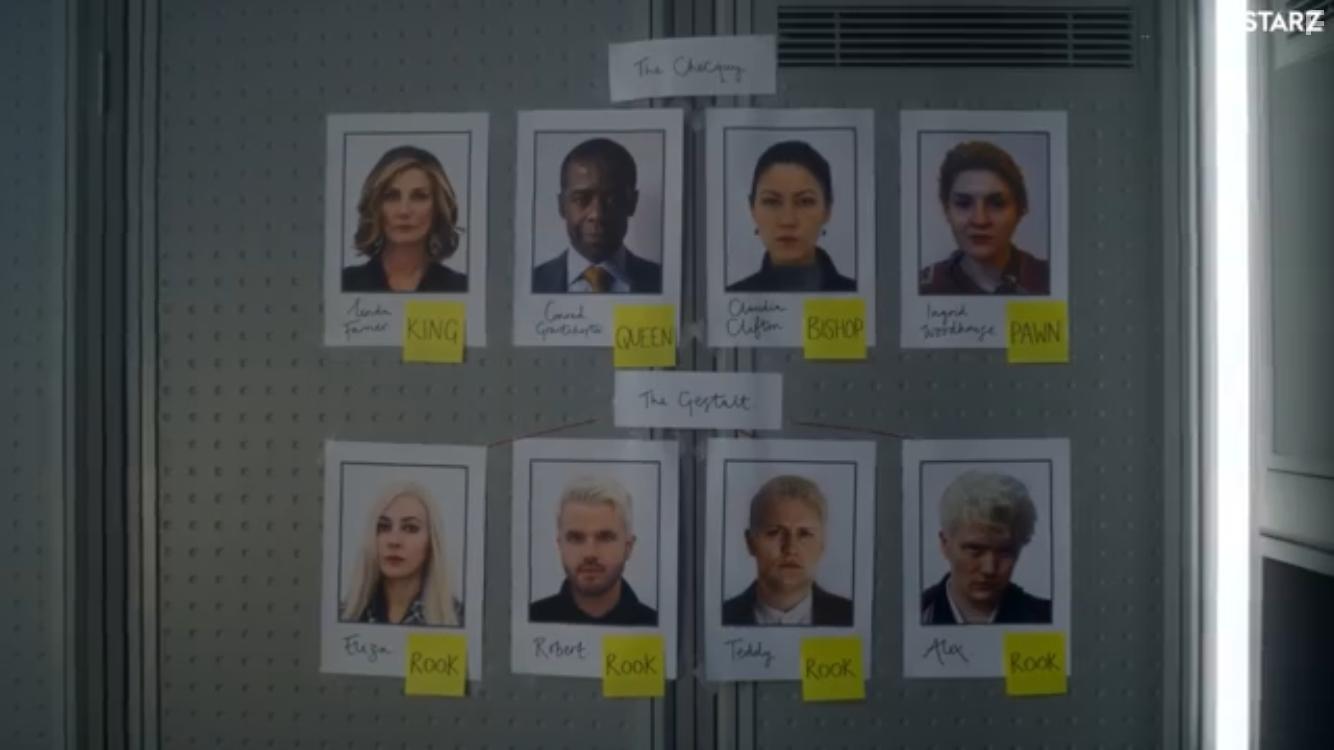 Joely Richardson, Catherine Steadman, Ronan Raftery, and Jon Fletcher in The Rook (2019)