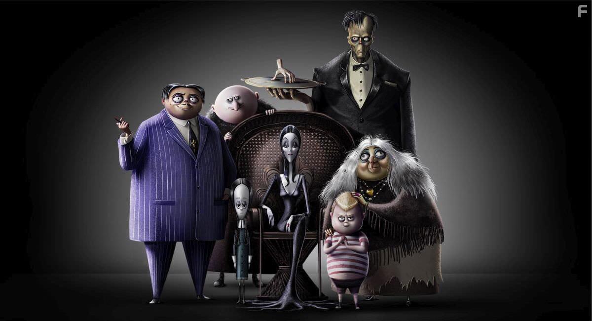 Charlize Theron, Bette Midler, Oscar Isaac, Chlo Grace Moretz, Nick Kroll, and Finn Wolfhard in The Addams Family (2019)