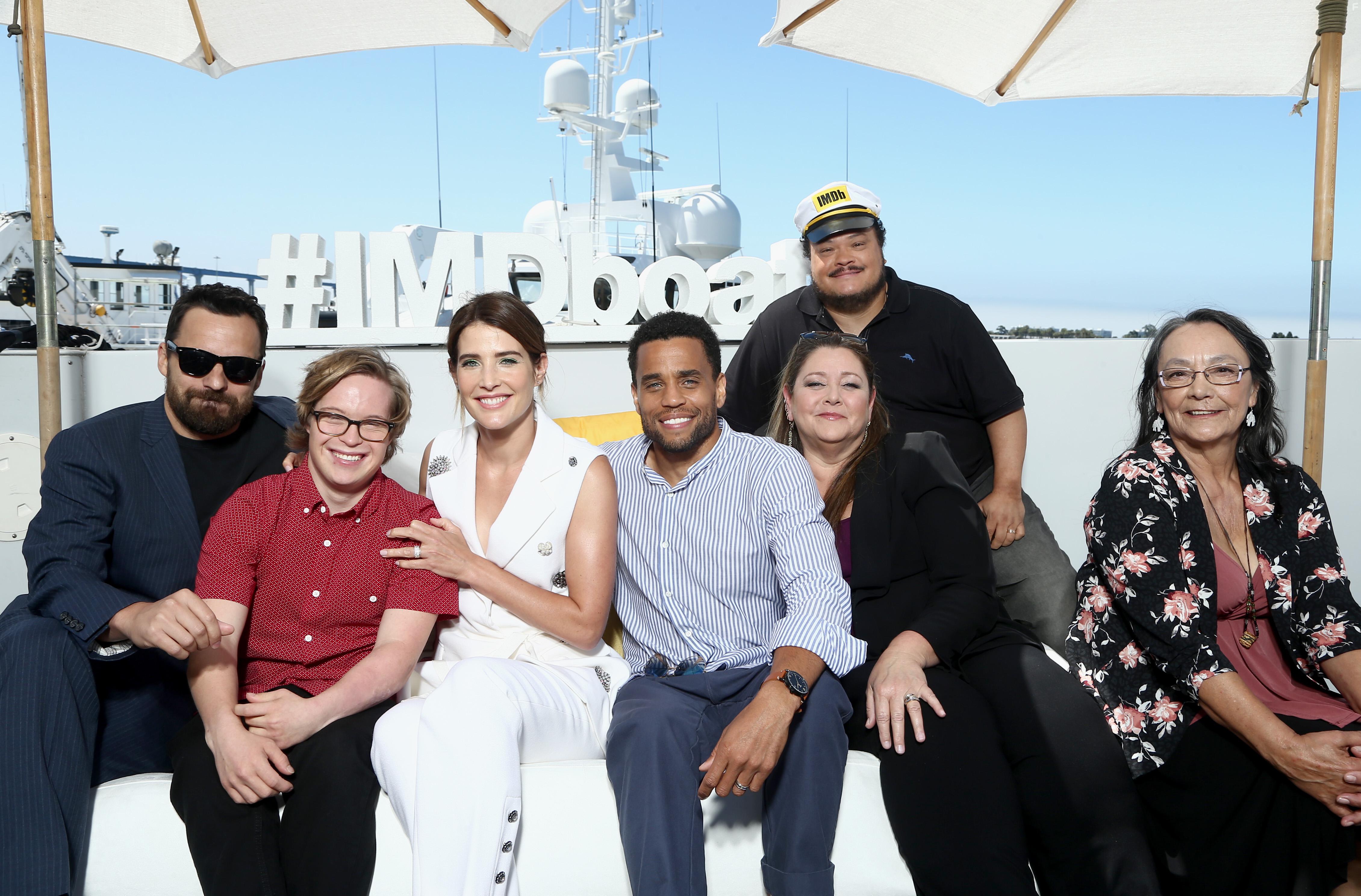 Tantoo Cardinal, Camryn Manheim, Adrian Martinez, Michael Ealy, Cobie Smulders, Jake Johnson, and Cole Sibus at an event for Stumptown (2019)