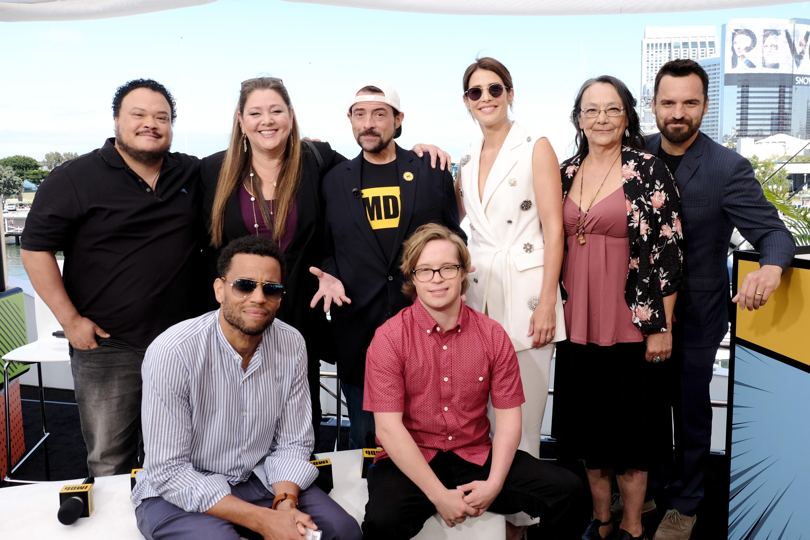 Tantoo Cardinal, Kevin Smith, Camryn Manheim, Adrian Martinez, Michael Ealy, Cobie Smulders, Jake Johnson, and Cole Sibus at an event for Stumptown (2019)