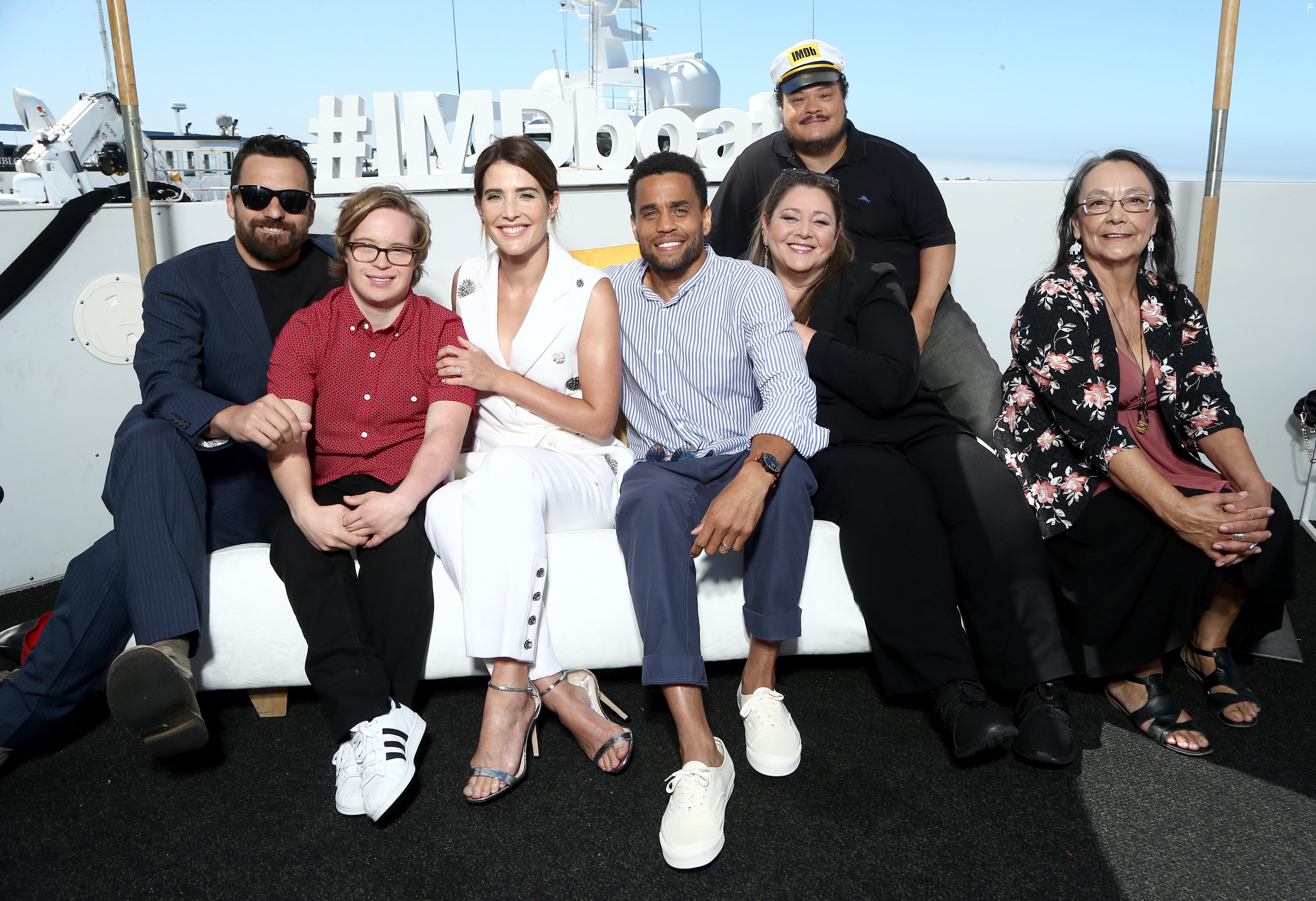 Tantoo Cardinal, Camryn Manheim, Adrian Martinez, Michael Ealy, Cobie Smulders, Jake Johnson, and Cole Sibus at an event for Stumptown (2019)