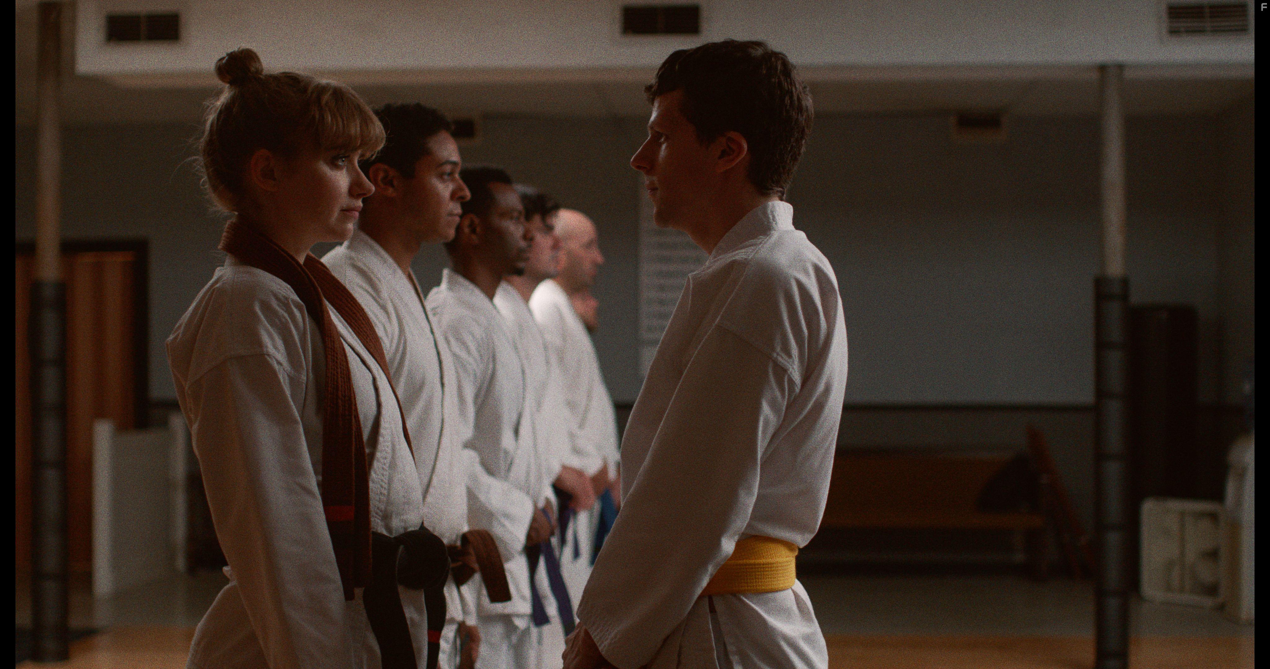 Jesse Eisenberg, Imogen Poots, and Phillip Andre Botello in The Art of Self-Defense (2019)