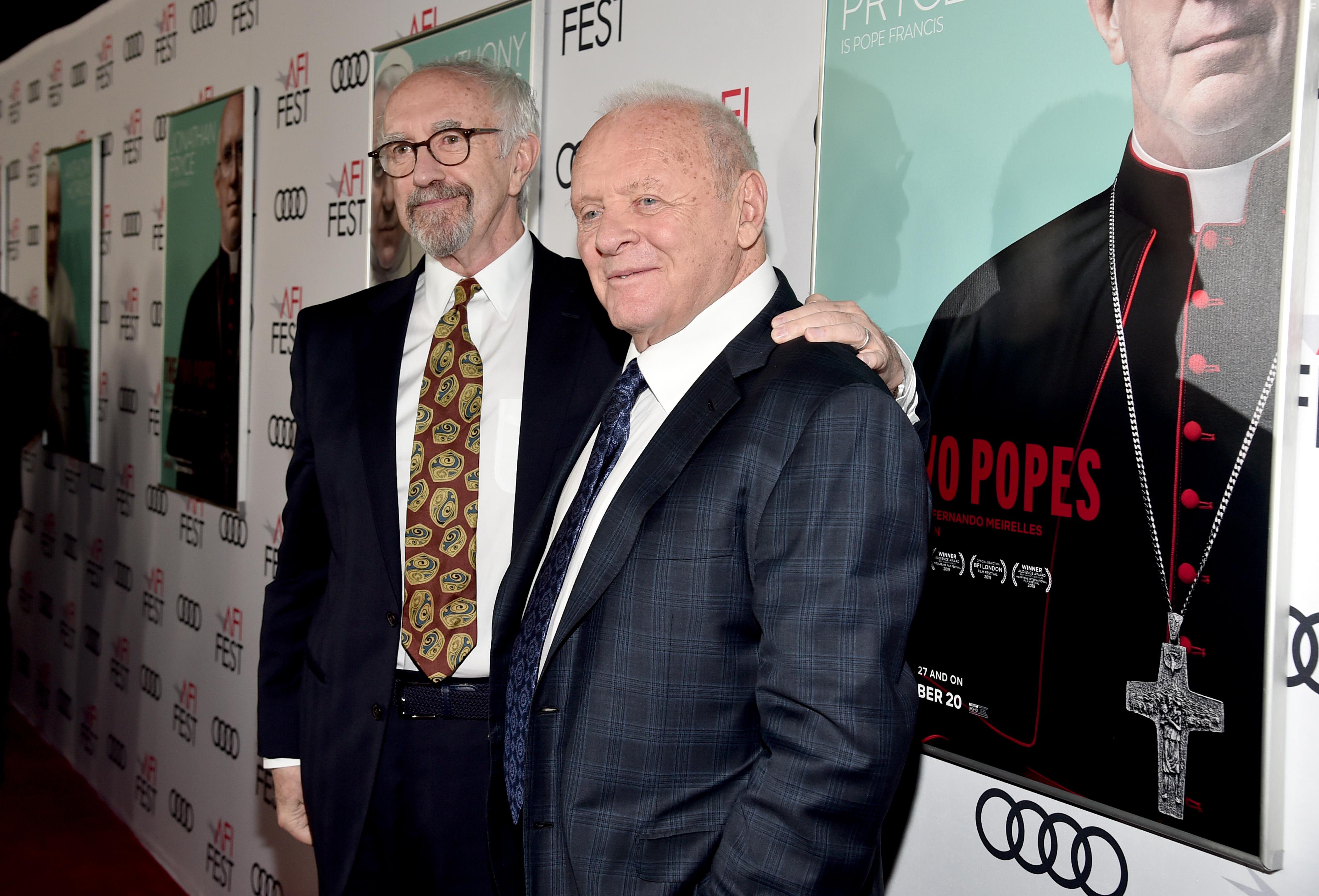 Anthony Hopkins and Jonathan Pryce at an event for The Two Popes (2019)