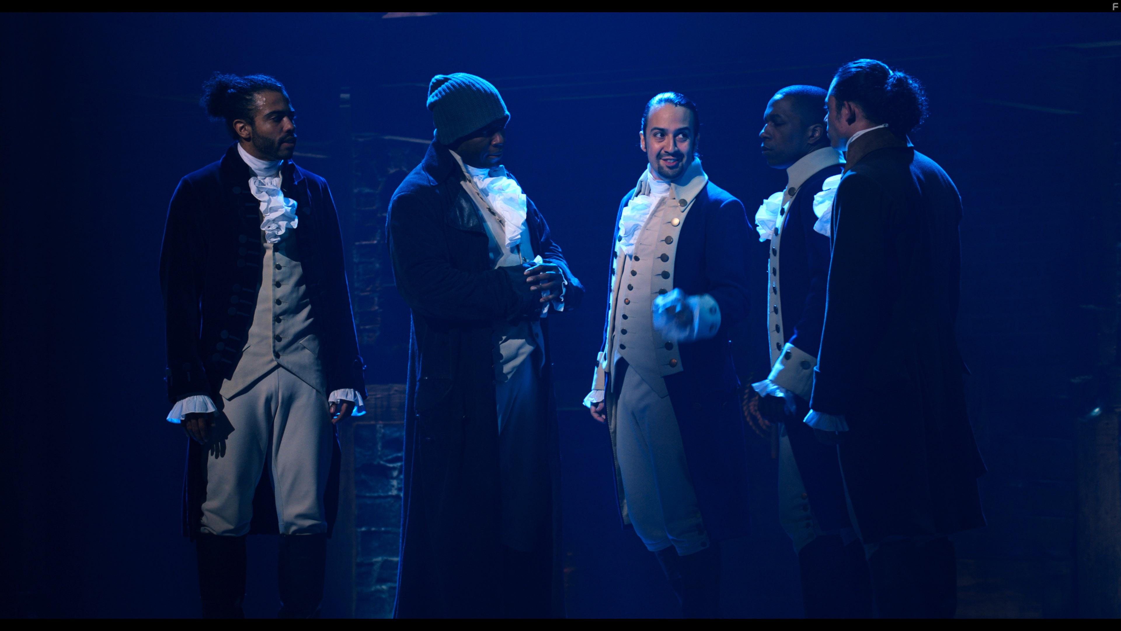 Lin-Manuel Miranda, Okieriete Onaodowan, Daveed Diggs, and Anthony Ramos in Hamilton (2020)