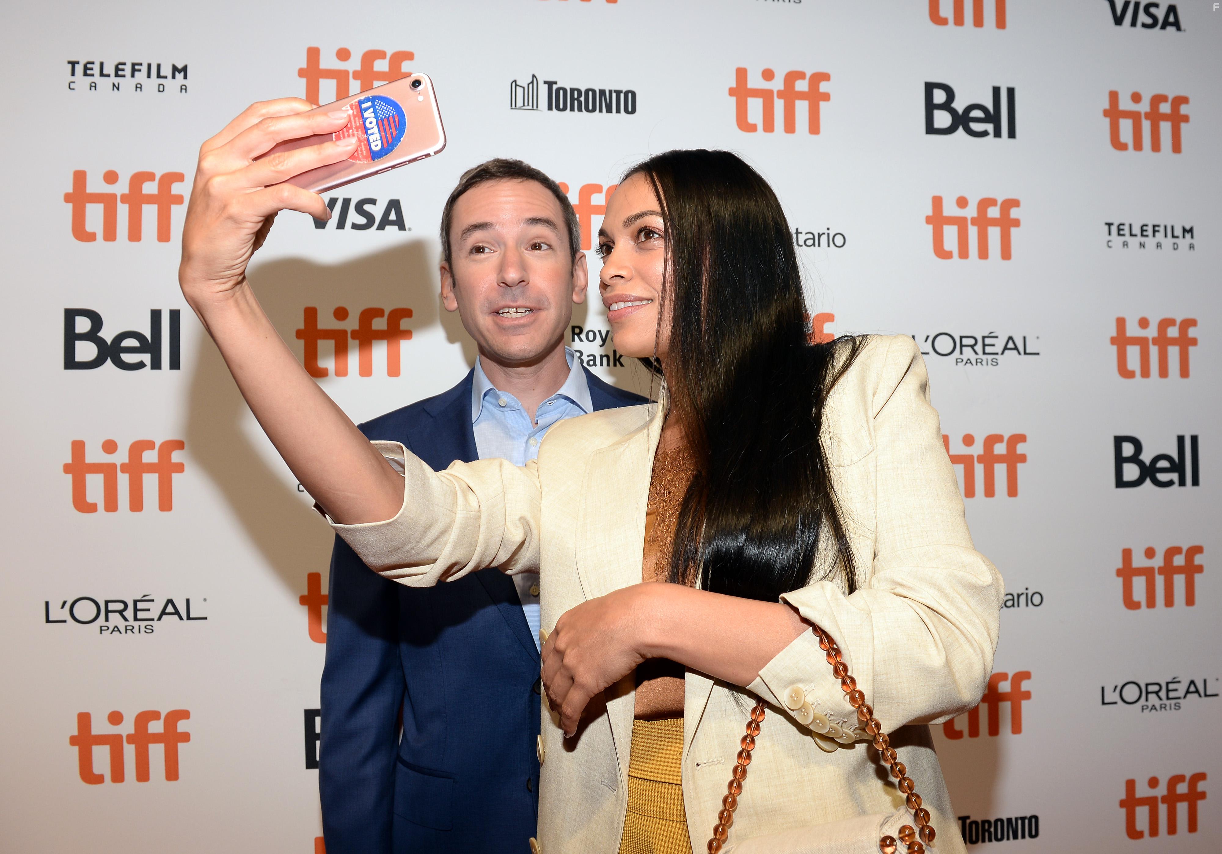 Rosario Dawson and Andy Greenwald at an event for Briarpatch (2019)
