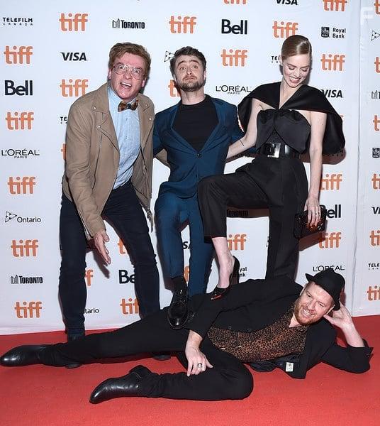 Daniel Radcliffe, Rhys Darby, Samara Weaving, and Jason Lei Howden at an event for Guns Akimbo (2019)