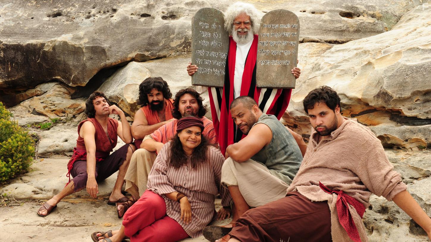 Jack Charles, Aaron Fa'aoso, Jon Bell, Elizabeth Wymarra, Bjorn Stewart, Steven Oliver, and Majhid Heath in Black Comedy (2014)