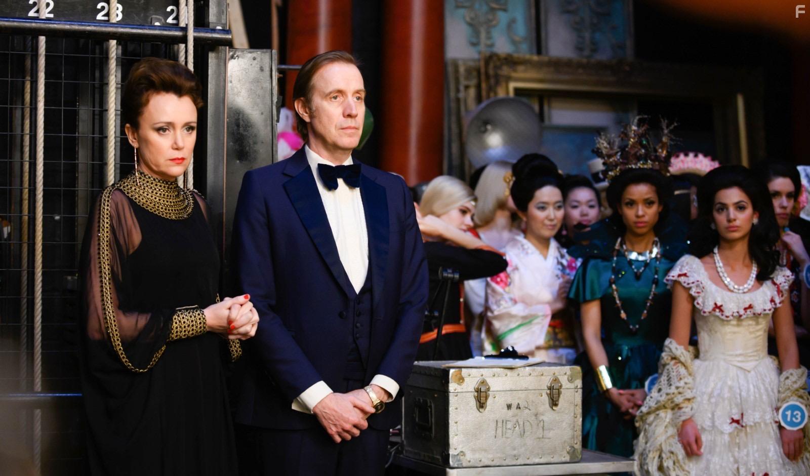 Keeley Hawes, Rhys Ifans, Greta Maria, Misato Omori, Gugu Mbatha-Raw, and Federica Mazzilli in Misbehaviour (2020)