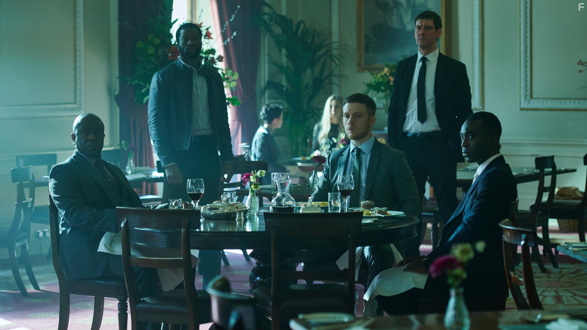 Adrian Bower, Lucian Msamati, Joe Cole, Sope Dirisu, and Paapa Essiedu in Gangs of London: Episode 2 (2020)