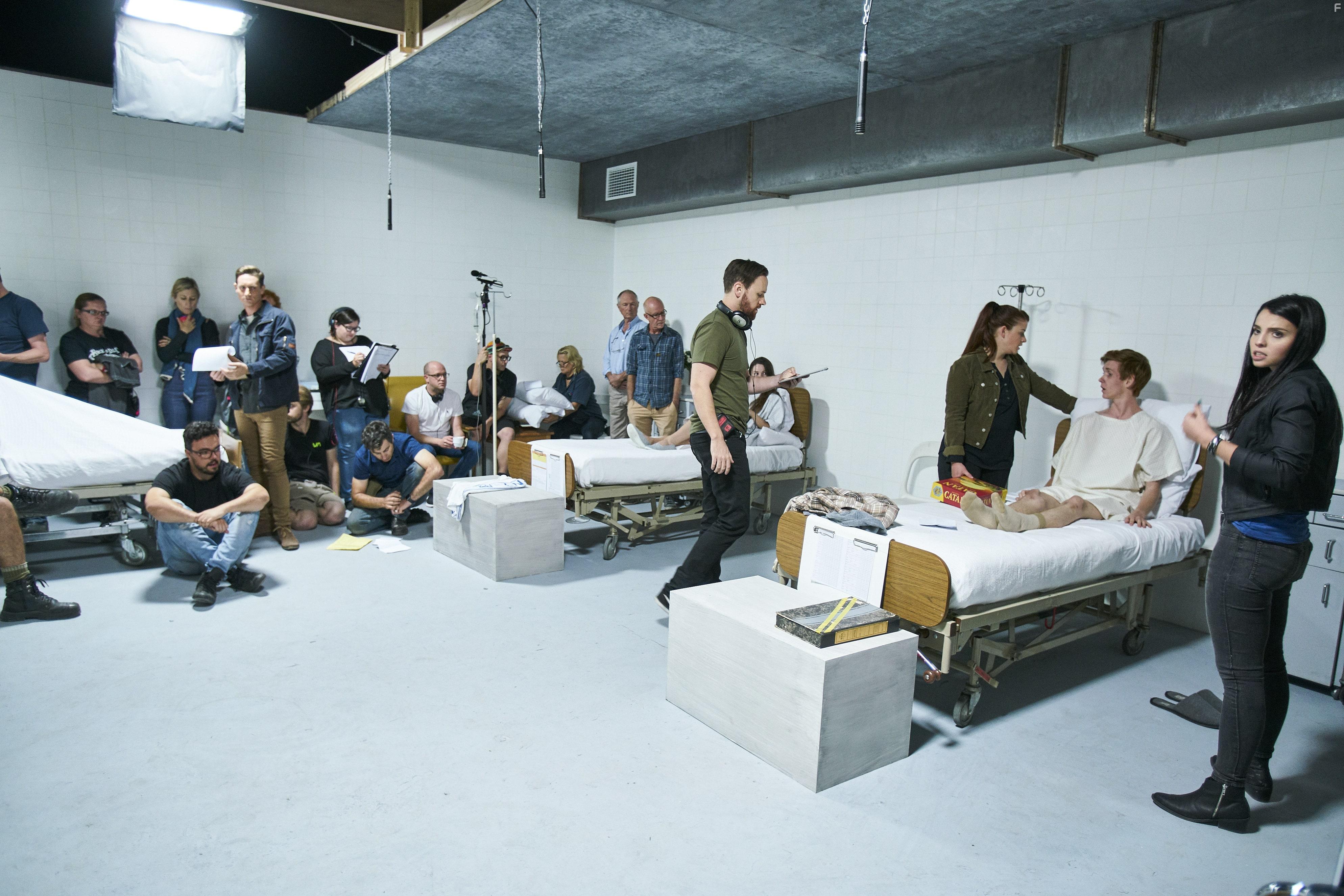 Sara West, Felicia Tassone, Robert Webb, Craig McMahon, Benson Jack Anthony, Daniel J. Phillips, Matt Crook, Michael Tessari, and Amelia Douglass in Awoken (2019)