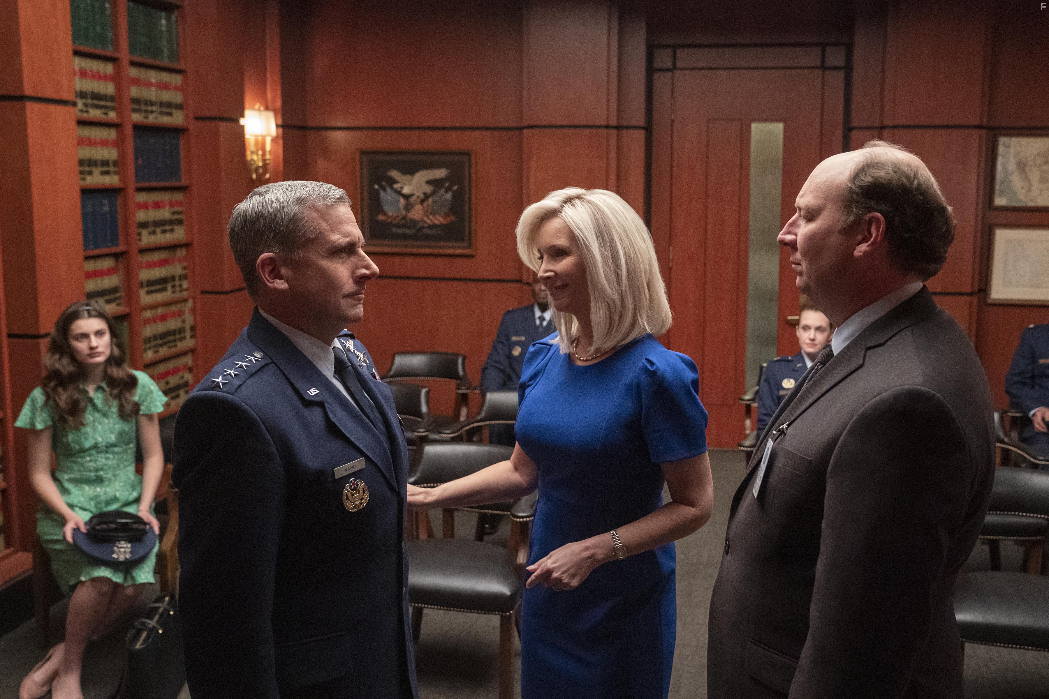 Lisa Kudrow, Steve Carell, Dan Bakkedahl, and Diana Silvers in Space Force (2020)