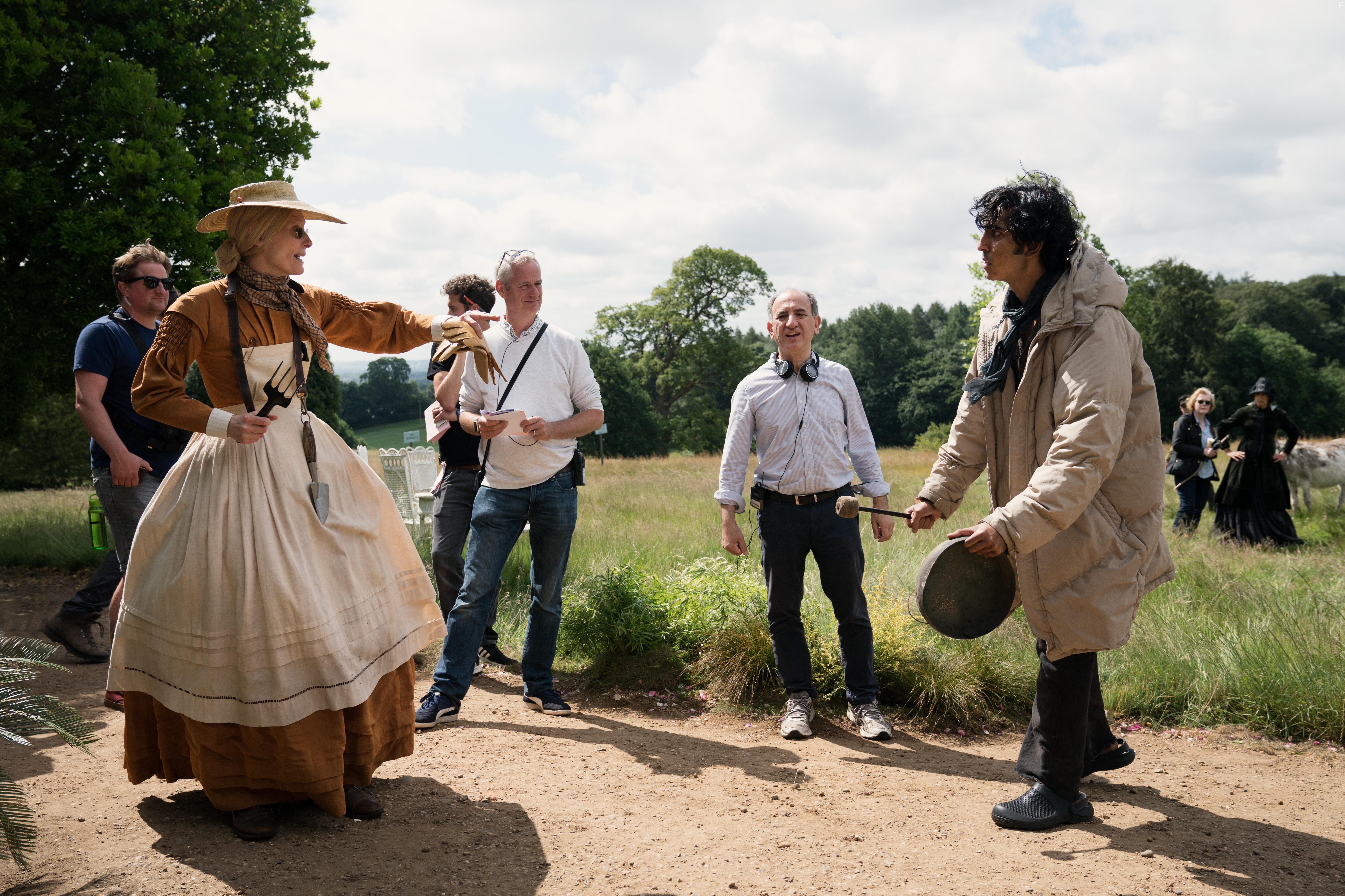 Armando Iannucci, Tilda Swinton, and Dev Patel in The Personal History of David Copperfield (2019)