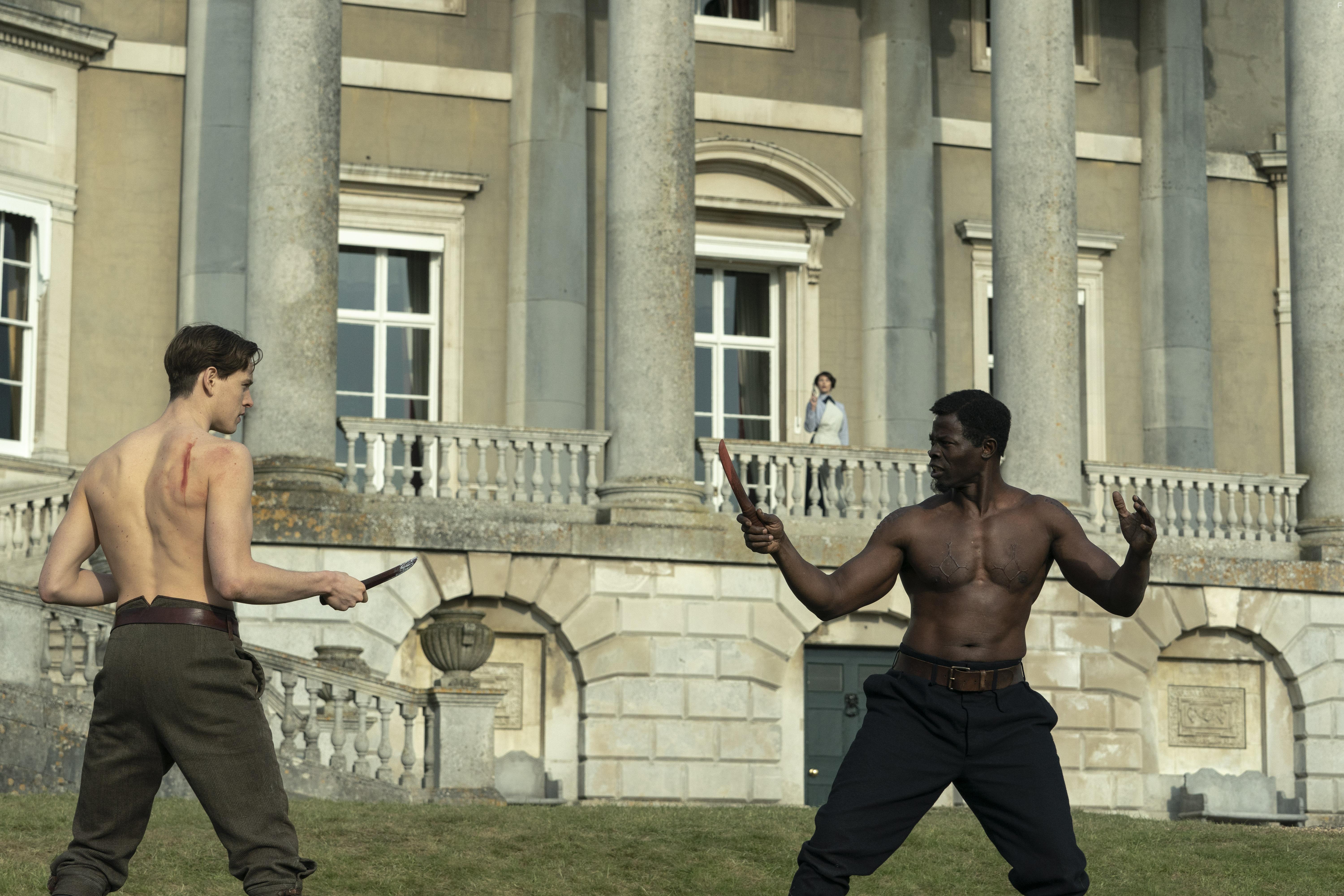 Djimon Hounsou, Peter Mountain, Gemma Arterton, and Harris Dickinson in The King's Man (2021)