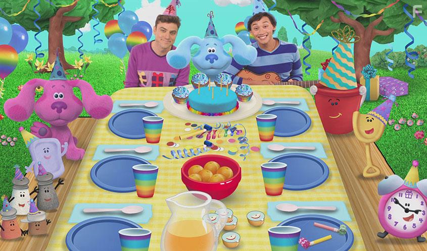 Brad Adamson, Traci Paige Johnson, Donovan Patton, Gisle Rousseau, Diane Salema, Ava Augustin, Shechinah Mpumlwana, Jaiden Cannatelli, Jacob Soley, Joshua Dela Cruz, Jordana Blake, and Leo Orgil in Blue's Clues & You: Happy Birthday Blue (2020)