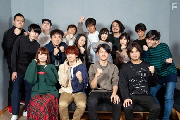 Daisuke Namikawa, Tomokazu Seki, Yuki Kaida, Ayaka Ohashi, Chikahiro Kobayashi, Kentar Kumagai, and Tatsumaru Tachibana at an event for The God of High School (2020)