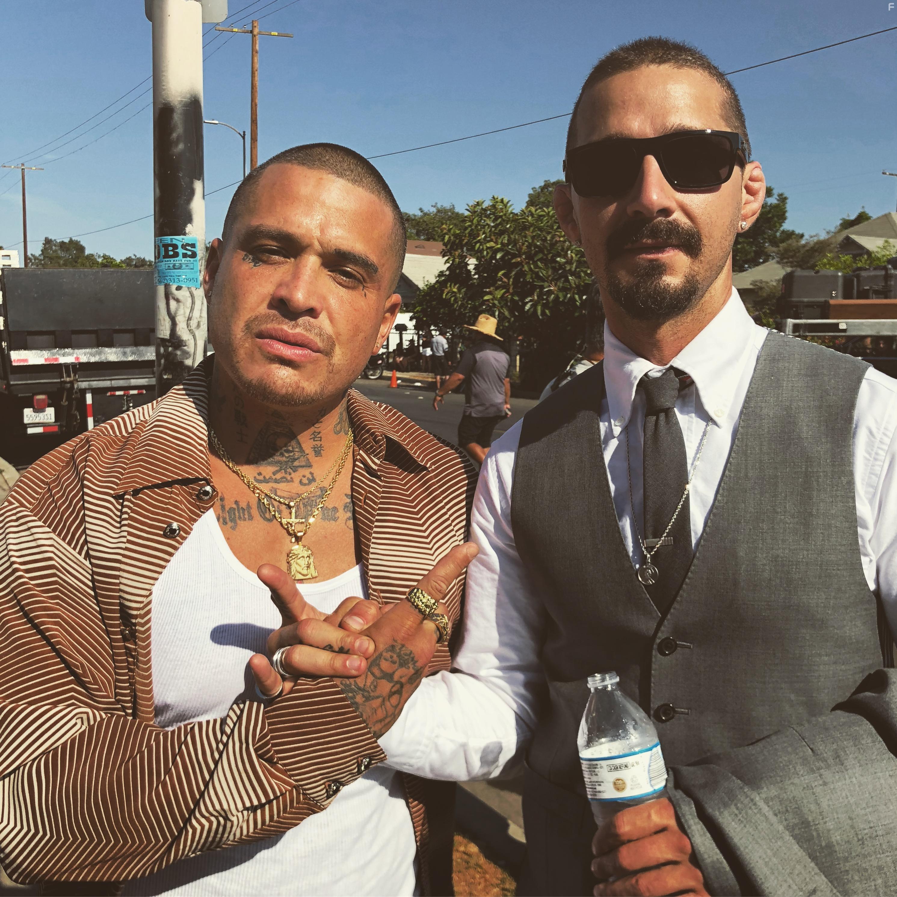 Shia LaBeouf and Lee Coc on the set of The Tax Collector.