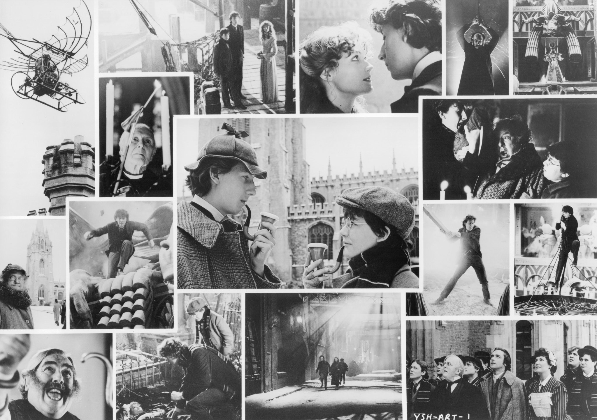 Sophie Ward, Anthony Higgins, Alan Cox, Susan Fleetwood, Freddie Jones, Brian Oulton, and Nicholas Rowe in Молодой Шерлок Холмс (1985)