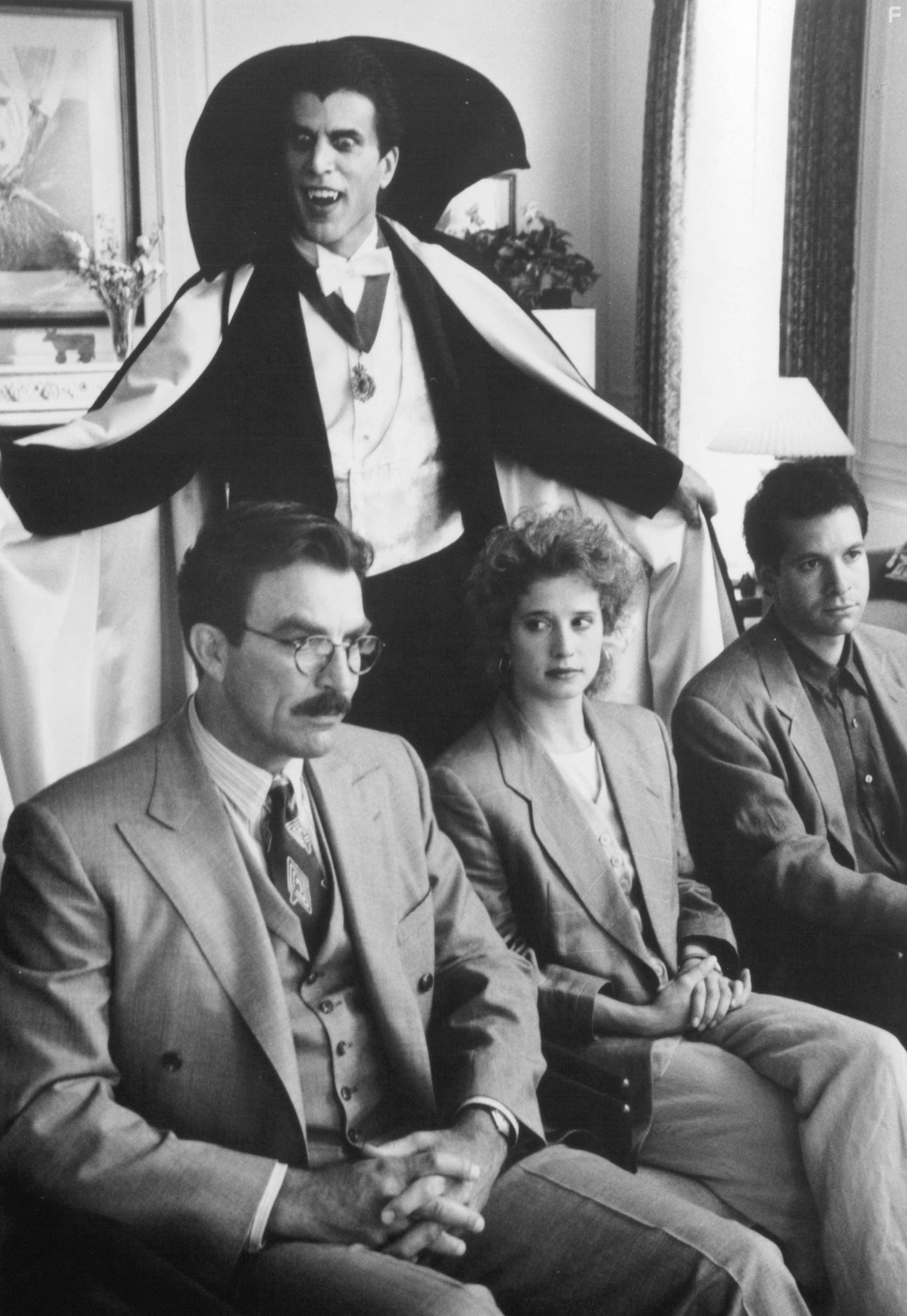 Steve Guttenberg, Tom Selleck, Ted Danson, and Nancy Travis in Трое мужчин и маленькая леди (1990)