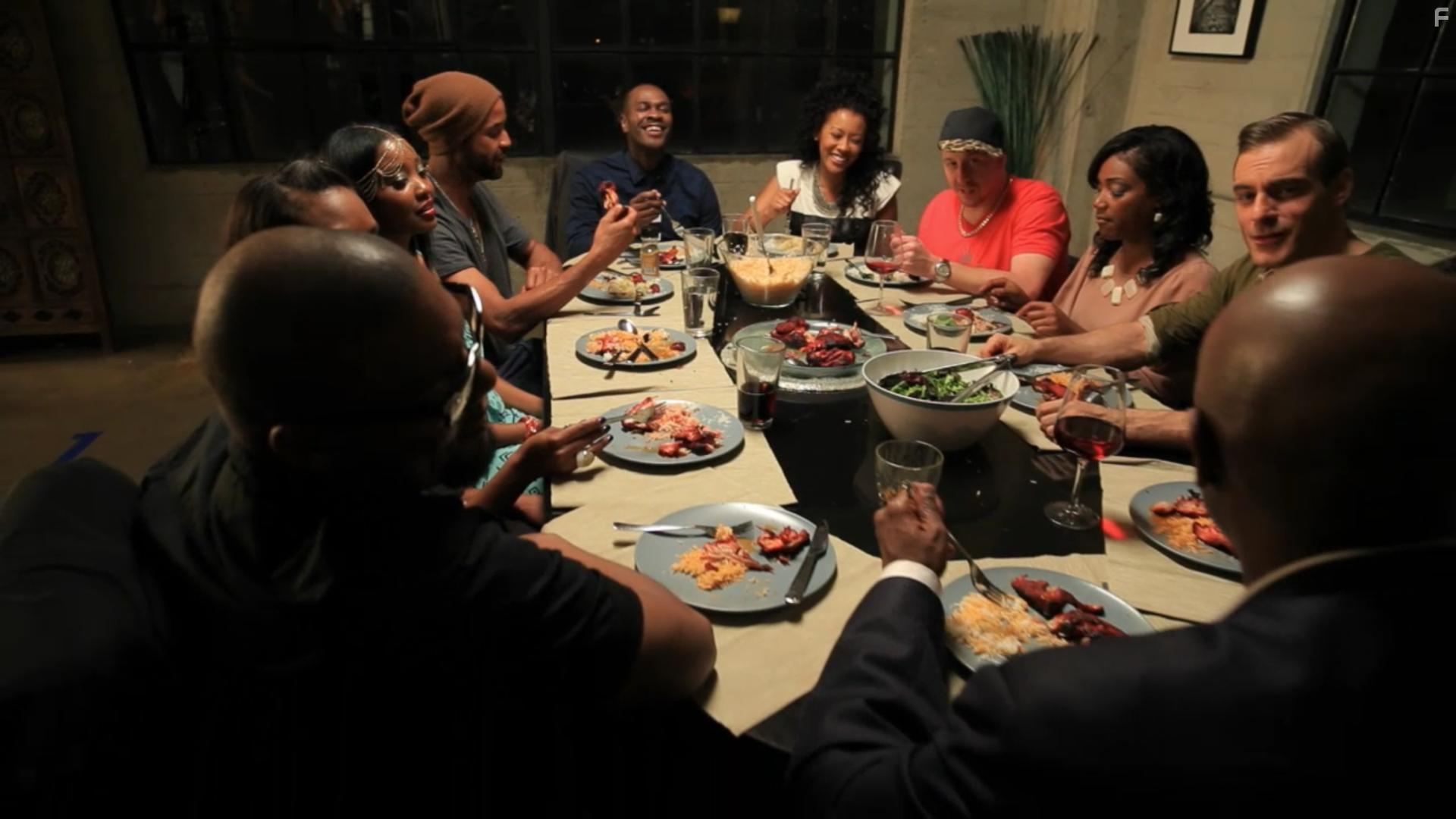 Carl Gilliard, Brian Hooks, Isley Nicole Melton, Denyce Lawton, Jay Phillips, Tiffany Haddish, and Tabitha Brown in All Between Us (2018)