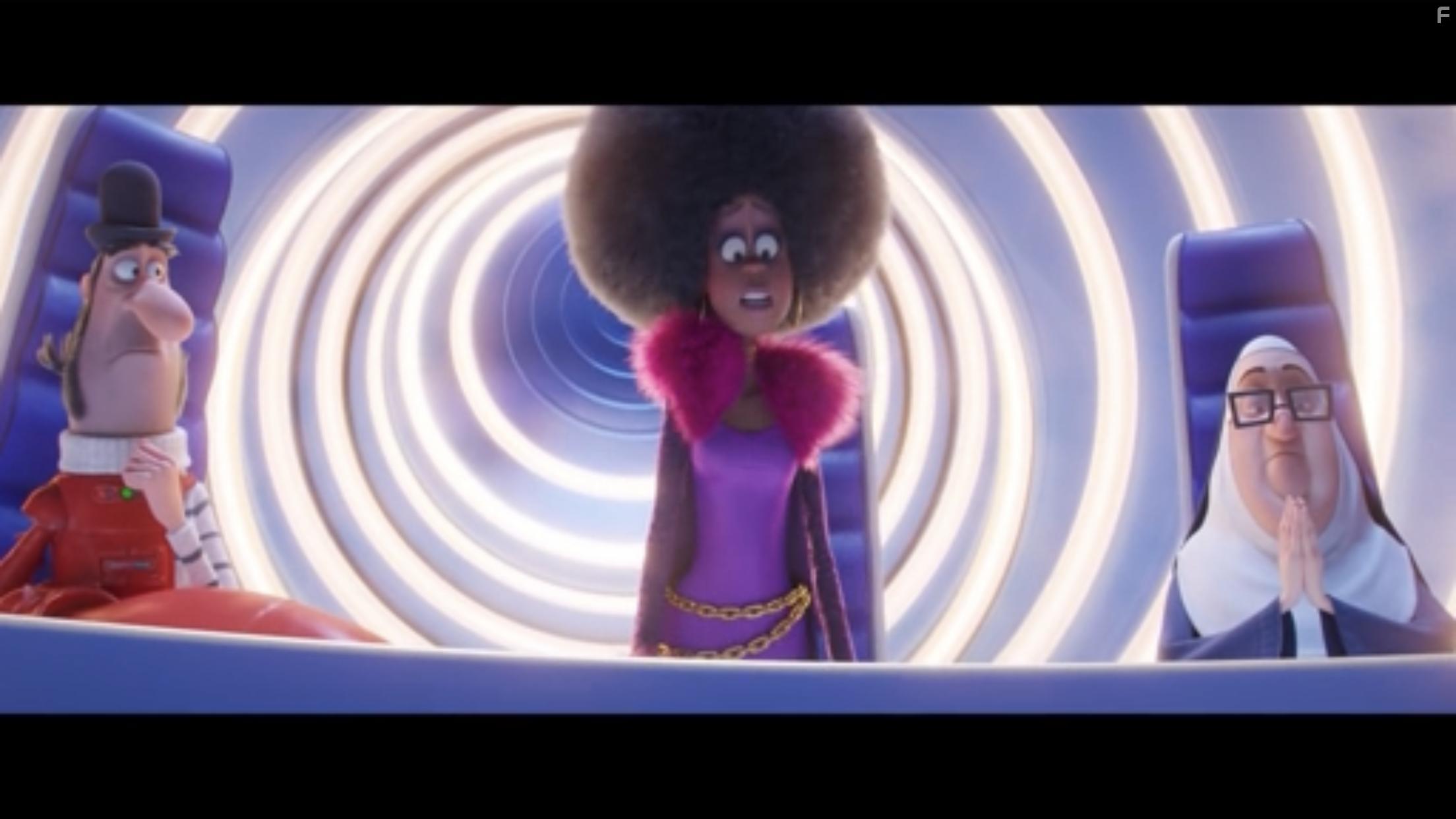 Jean-Claude Van Damme, Lucy Lawless, and Taraji P. Henson in Minions 2: The Rise of Gru (2022)