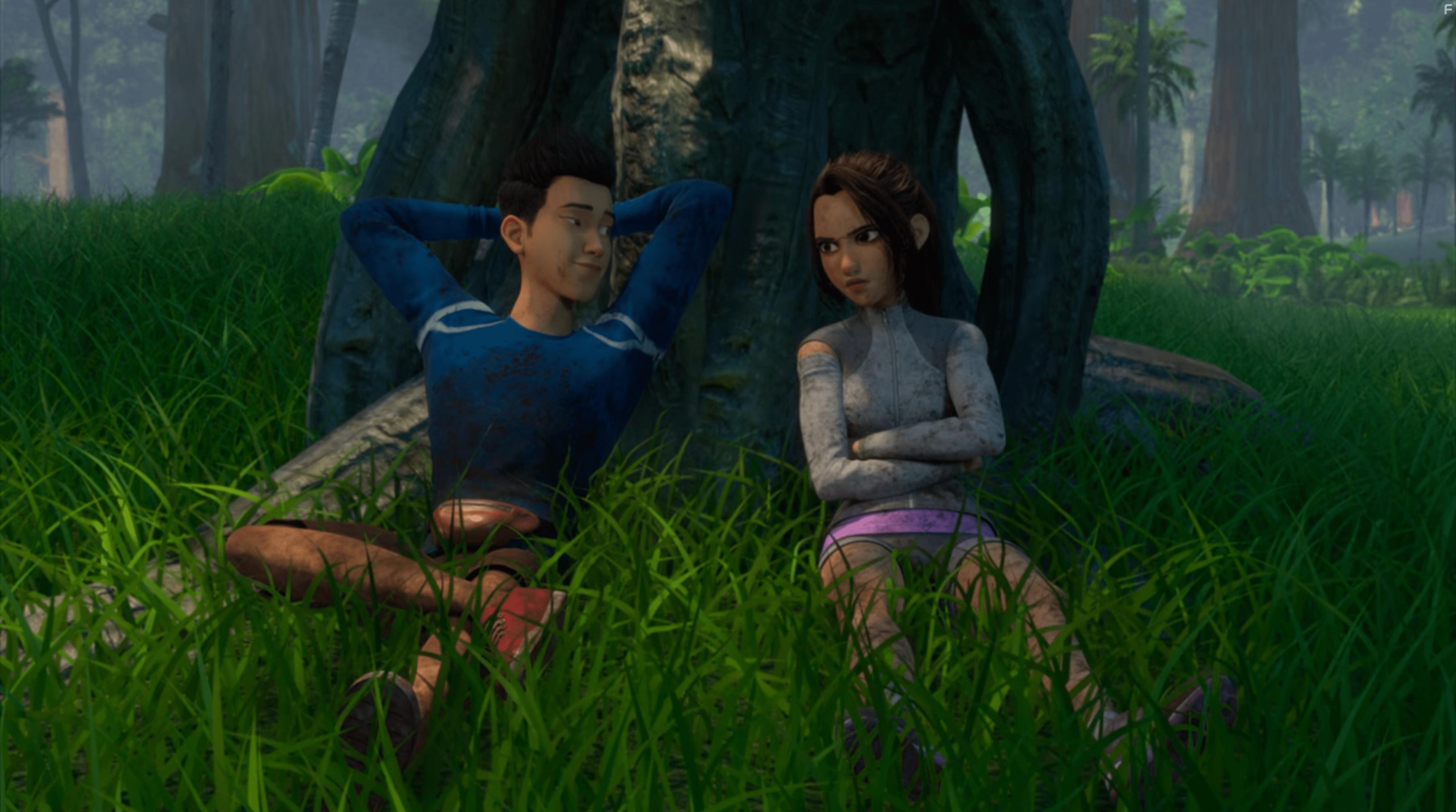 Ryan Potter and Kausar Mohammed in Jurassic World: Camp Cretaceous (2020)