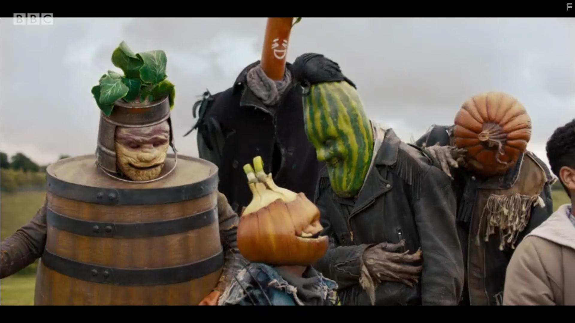 Tom Meeten, Gus Brown, Colin Michael Carmichael, Lucy Montgomery, and Malik Ibheis in Worzel Gummidge (2019)