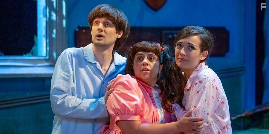 Nancy Zamit, Henry Shields, and Bryony Corrigan in The Goes Wrong Show: The Lodge (2020)