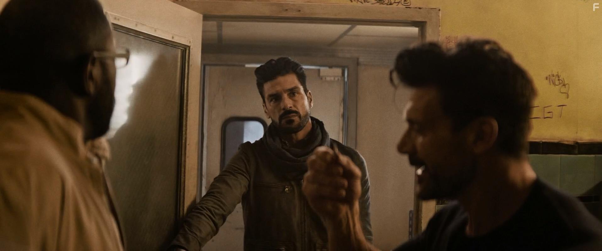 Eric Etebari, Frank Grillo, and Sheaun McKinney in Boss Level