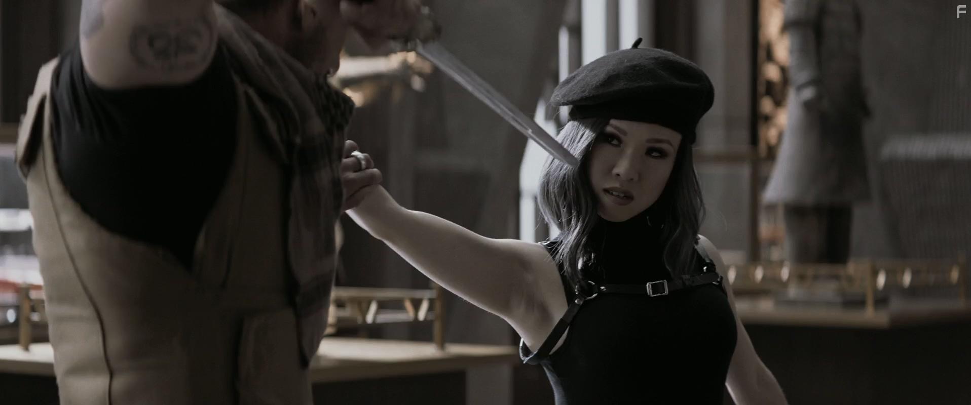 Frank Grillo and Selina Lo in Boss Level