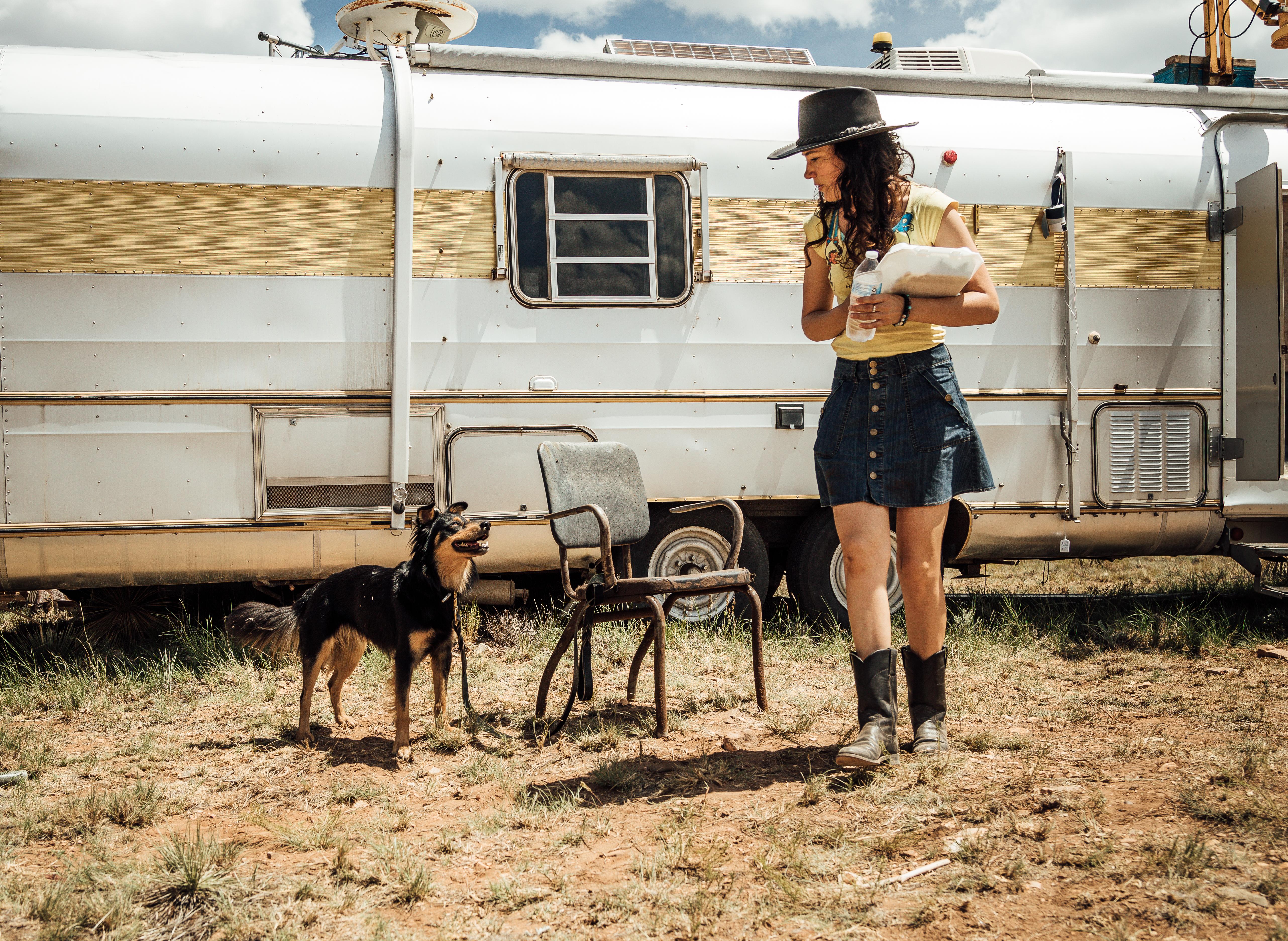 Director April Mullen with El Perro on the set of Wander