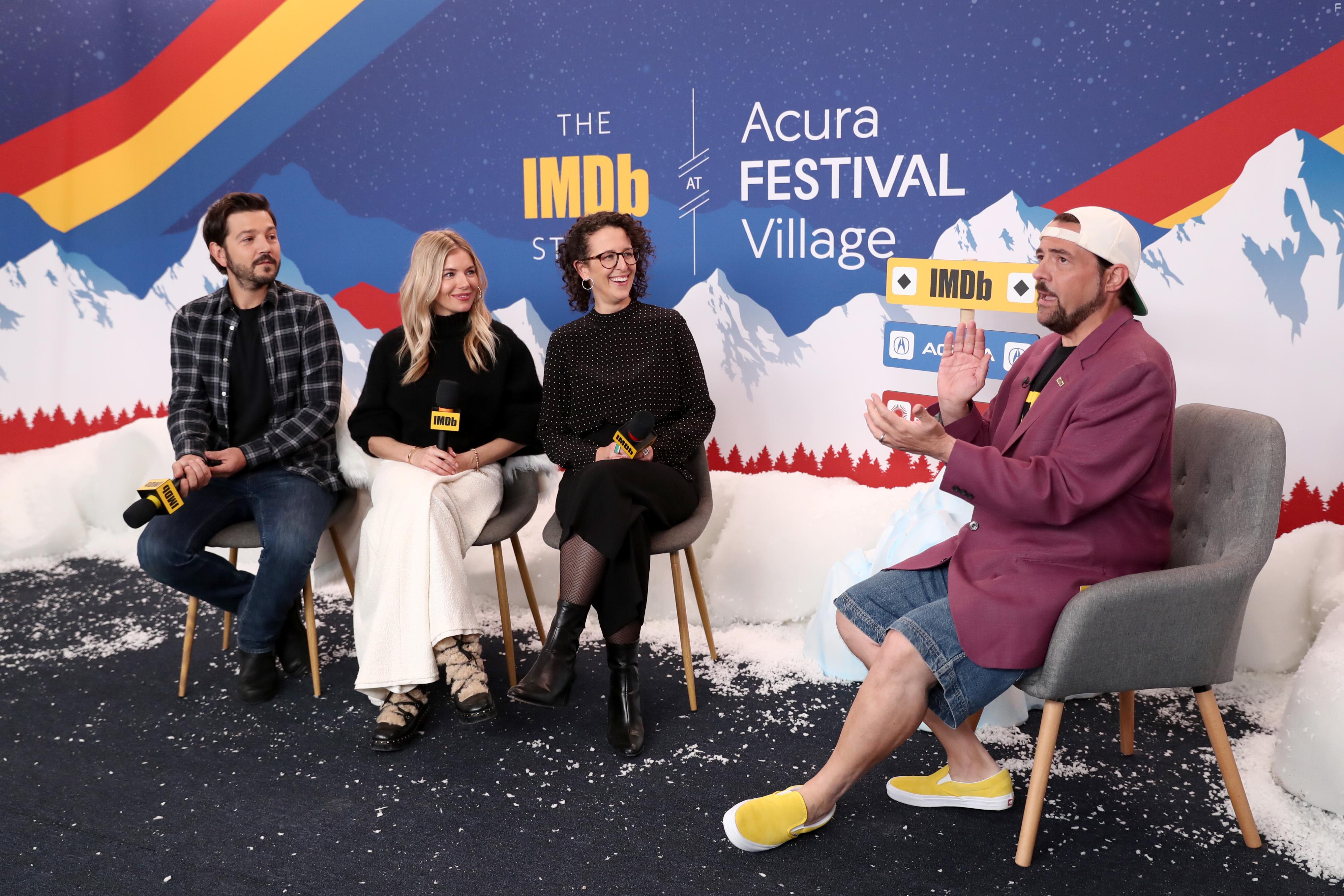 Kevin Smith, Diego Luna, Sienna Miller, and Tara Miele at an event for The IMDb Studio at Sundance: The IMDb Studio at Acura Festival Village (2020)