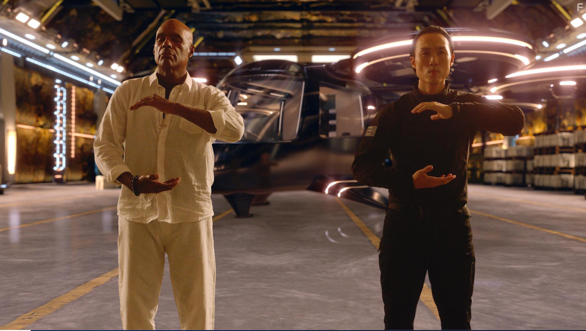 Michael Dorn and Derek Ting in Agent Revelation (2021)