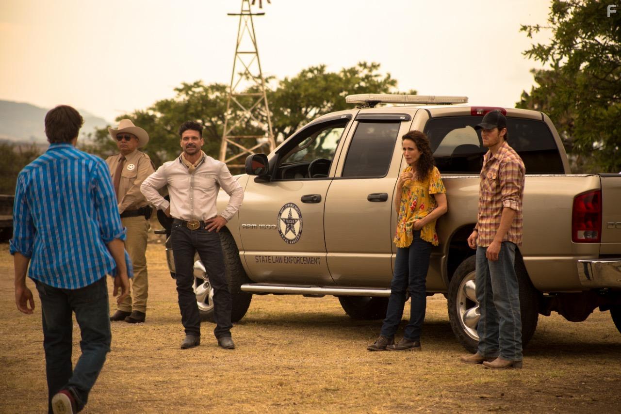 Andie MacDowell, Frank Grillo, George Lopez, Alex MacNicoll, and Jake Allyn in No Man's Land (2021)