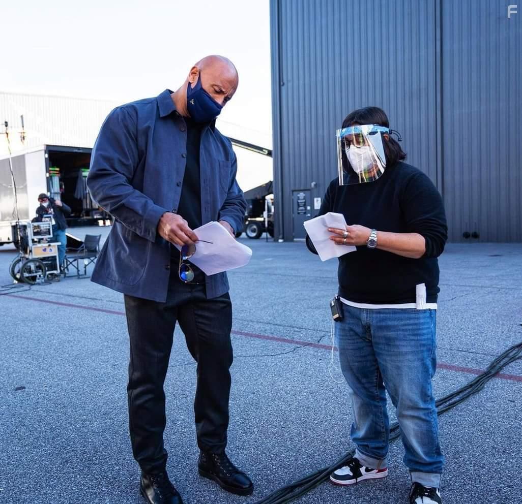 Dwayne Johnson and Nahnatchka Khan in Young Rock (2021)