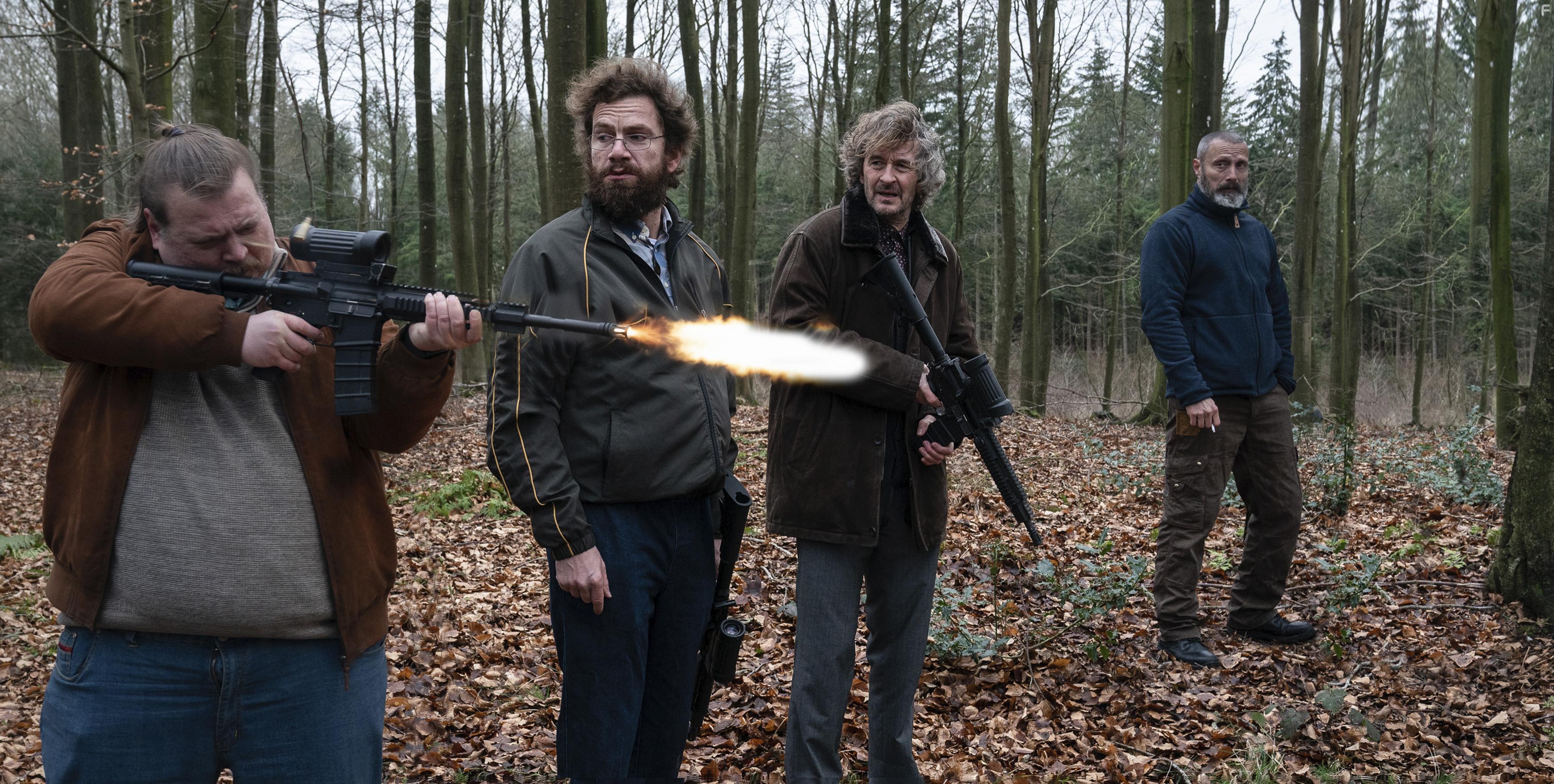 Nicolas Bro, Lars Brygmann, Nikolaj Lie Kaas, and Mads Mikkelsen in Retfrdighedens ryttere (2020)