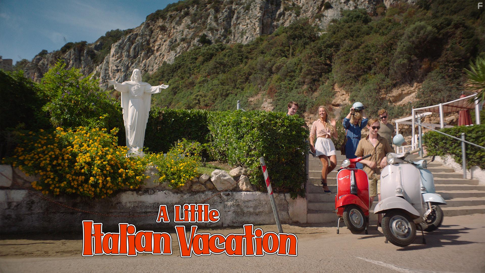 Hannah van der Westhuysen, James Tarpey, Guy Potter, Andrew Tilt, and Bianca Cedrone in A Little Italian Vacation (2021)