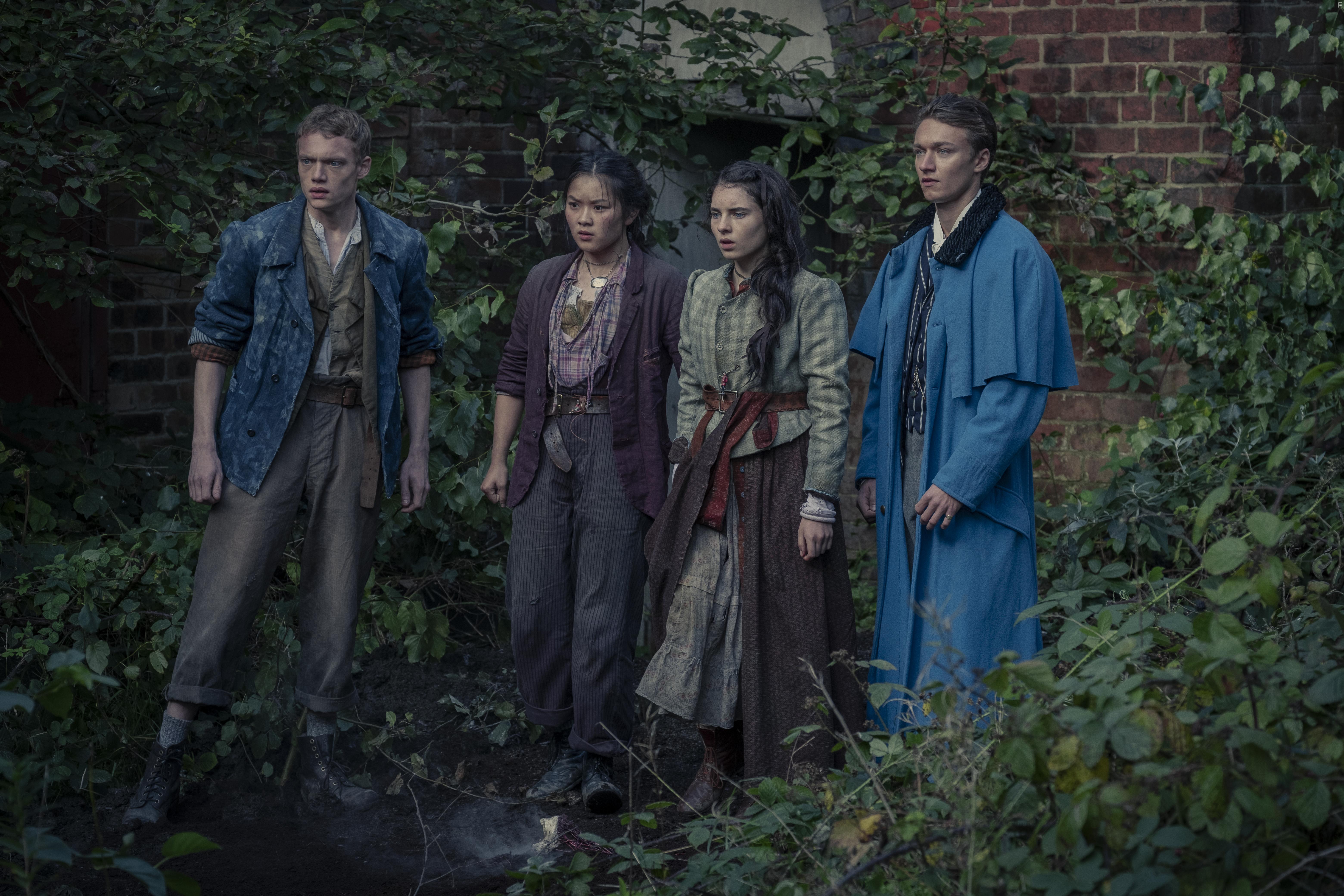Thaddea Graham, Harrison Osterfield, Jojo Macari, and Darci Shaw in The Irregulars (2021)