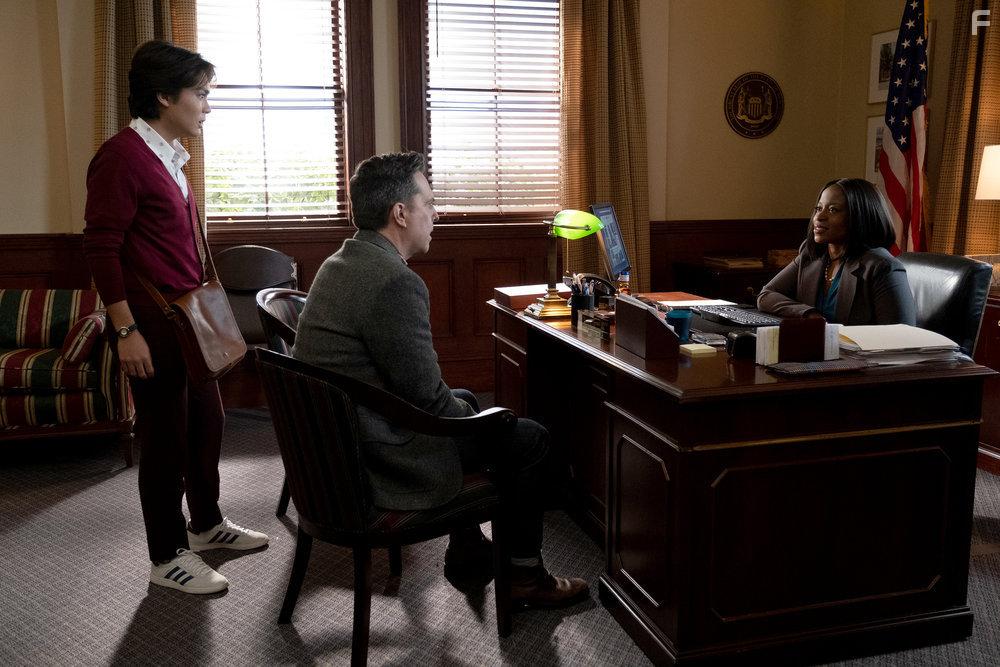 Ed Helms, Dana L. Wilson, and Jesse Leigh in Rutherford Falls (2021)