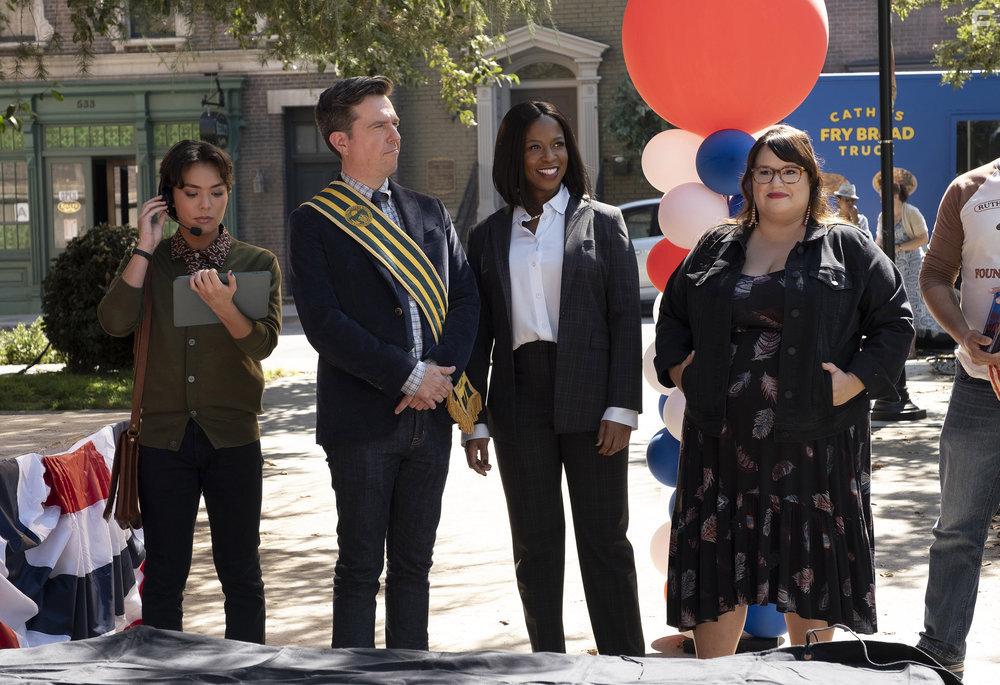 Ed Helms, Dana L. Wilson, Jana Schmieding, and Jesse Leigh in Rutherford Falls (2021)