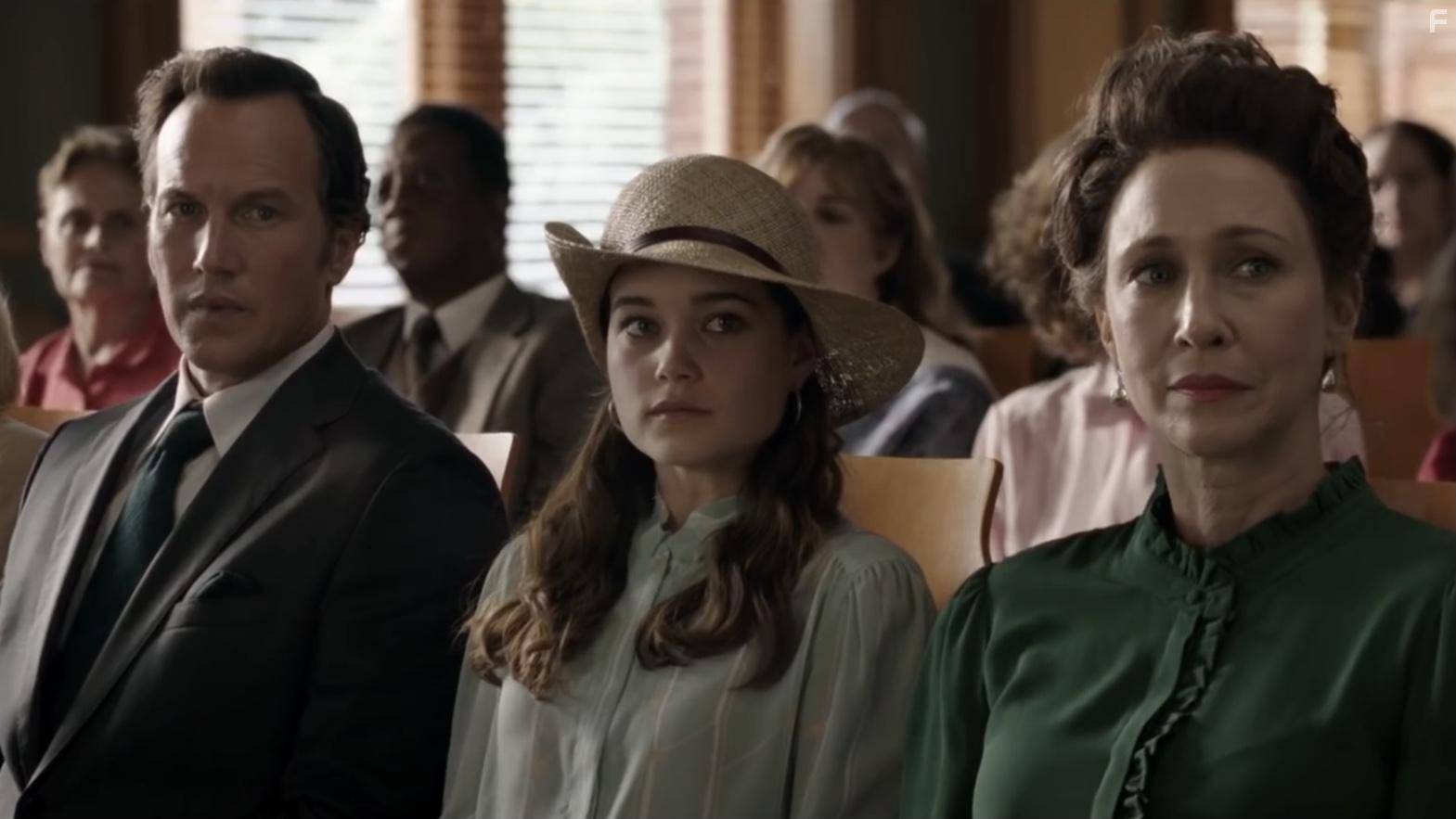 Vera Farmiga, Patrick Wilson, and Sarah Catherine Hook in The Conjuring: The Devil Made Me Do It (2021)