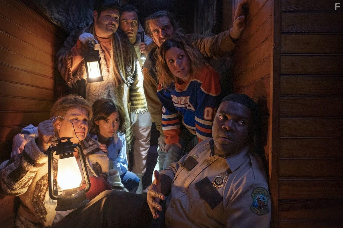 Catherine Curtin, Sarah Burns, Cheyenne Jackson, Milana Vayntrub, Harvey Guilln, Sam Richardson, and George Basil in Werewolves Within (2021)