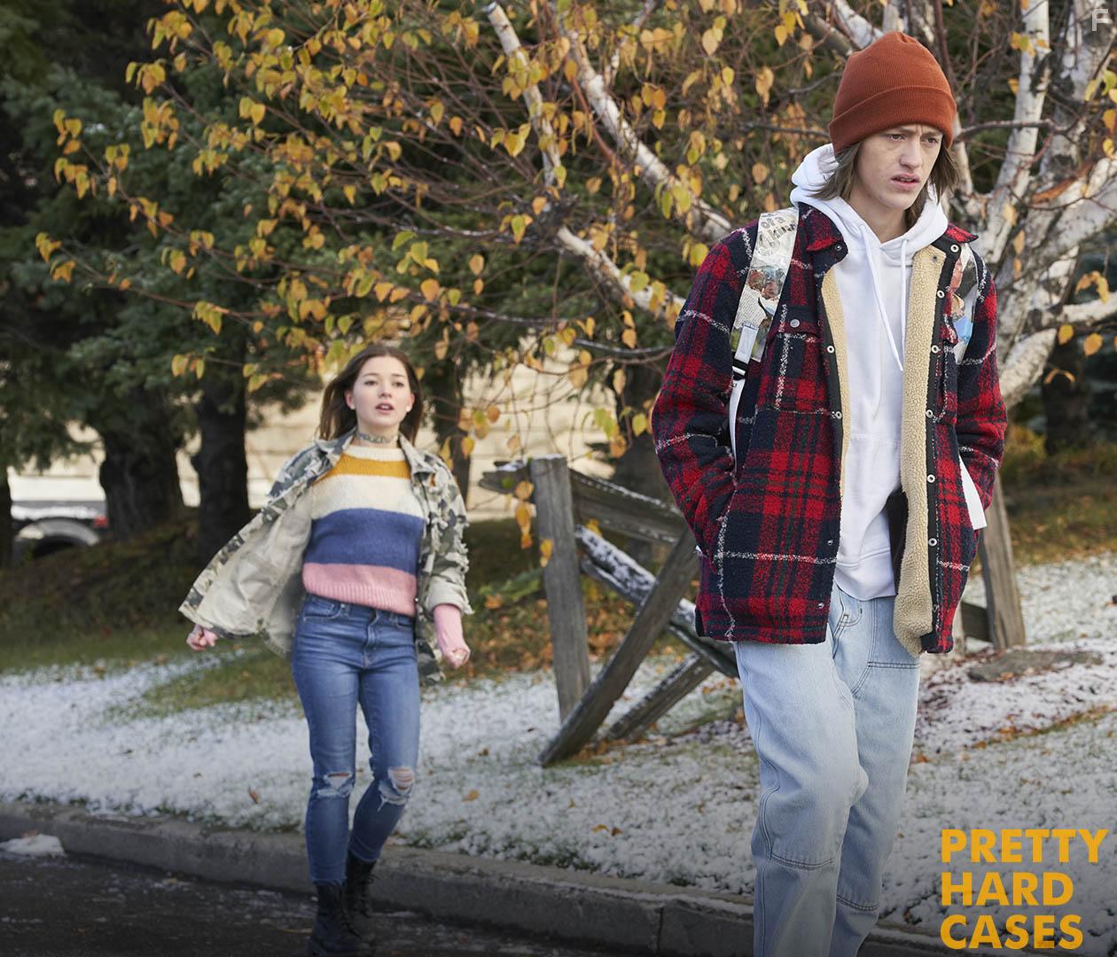 Katie Douglas and Percy Hynes White in Pretty Hard Cases (2021)