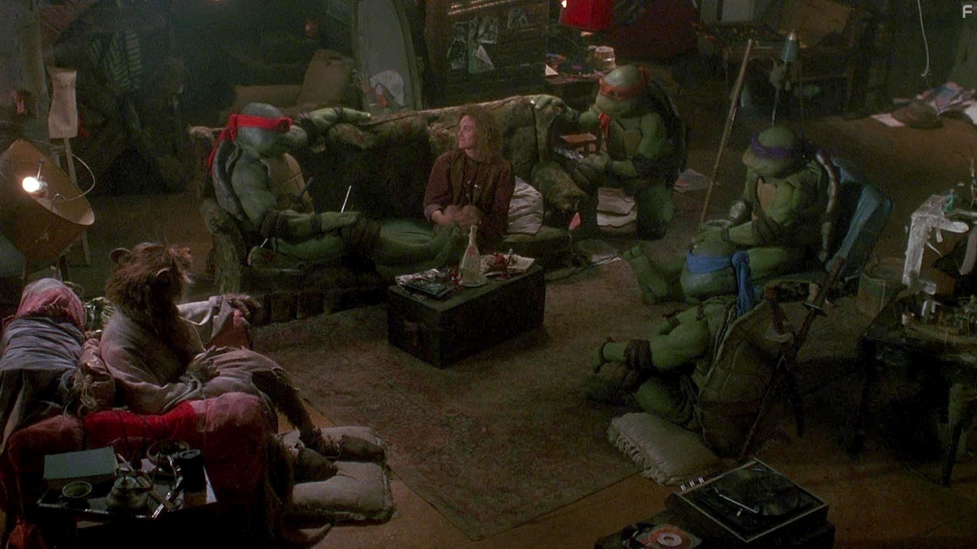 Corey Feldman, Kevin Clash, David Forman, Judith Hoag, Josh Pais, Robbie Rist, Michelan Sisti, Leif Tilden, and Brian Tochi in Черепашки-Ниндзя (1990)