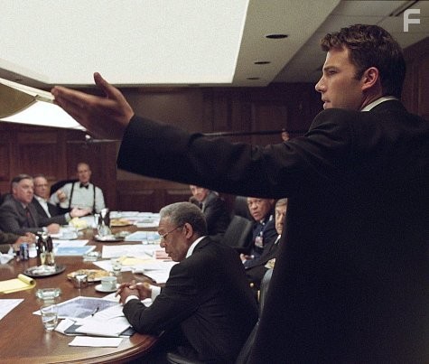 (Front and counter clockwise) Ben Affleck as Jack Ryan, Morgan Freeman as DCI William Cabot, Ken Jenkins as Admiral Pollack, John Beasley as General Lasseter, Philip Baker Hall as Defense Secretary Becker, James Cromwell as President Fowler, Ron Rifkin as Secretary of State Owens, and Bruce McGill as National Security Advisor Revell in  "The Sum Of All Fears."