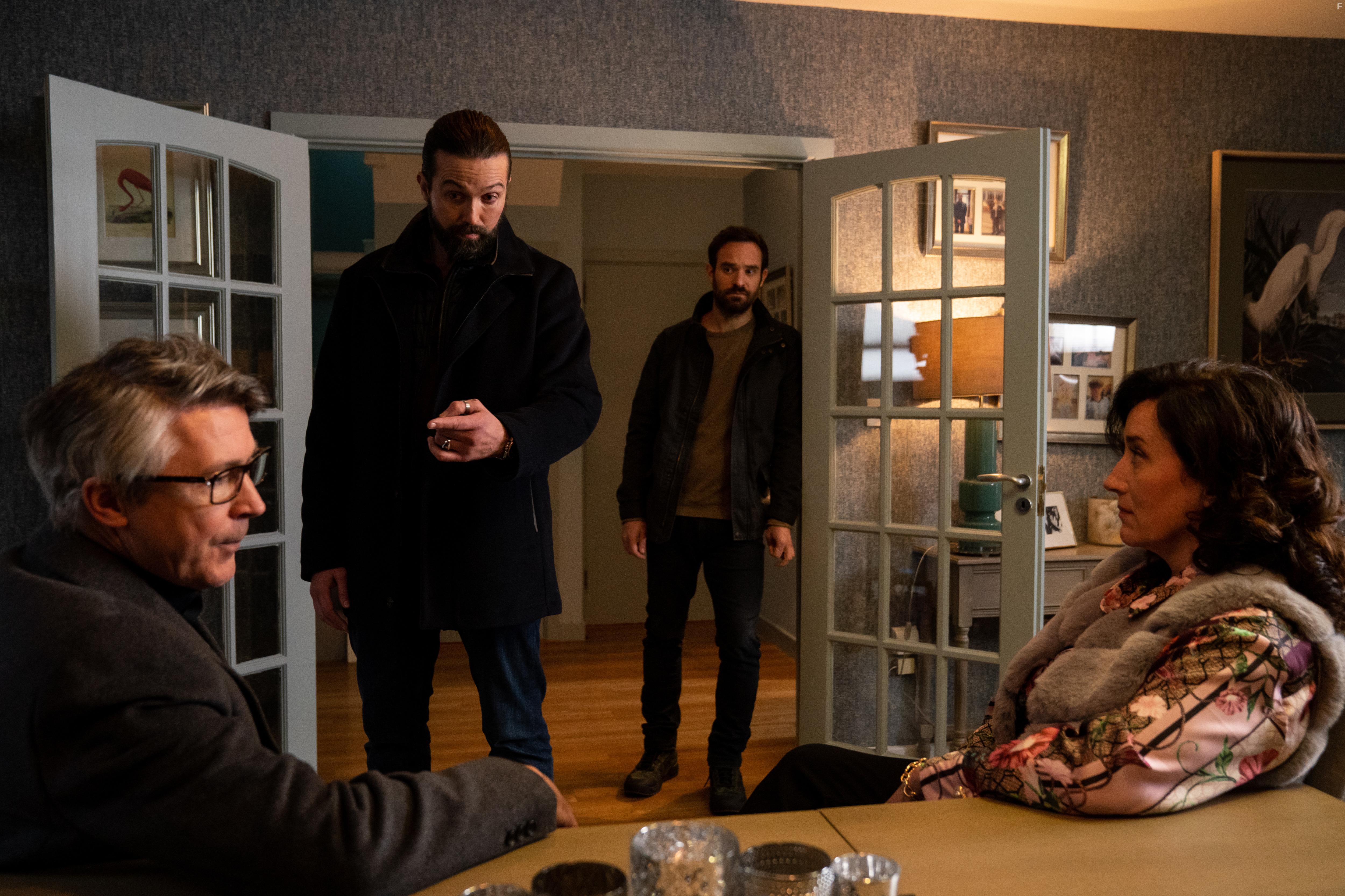 Aidan Gillen, Maria Doyle Kennedy, Charlie Cox, and Emmett J Scanlan in Kin (2021)
